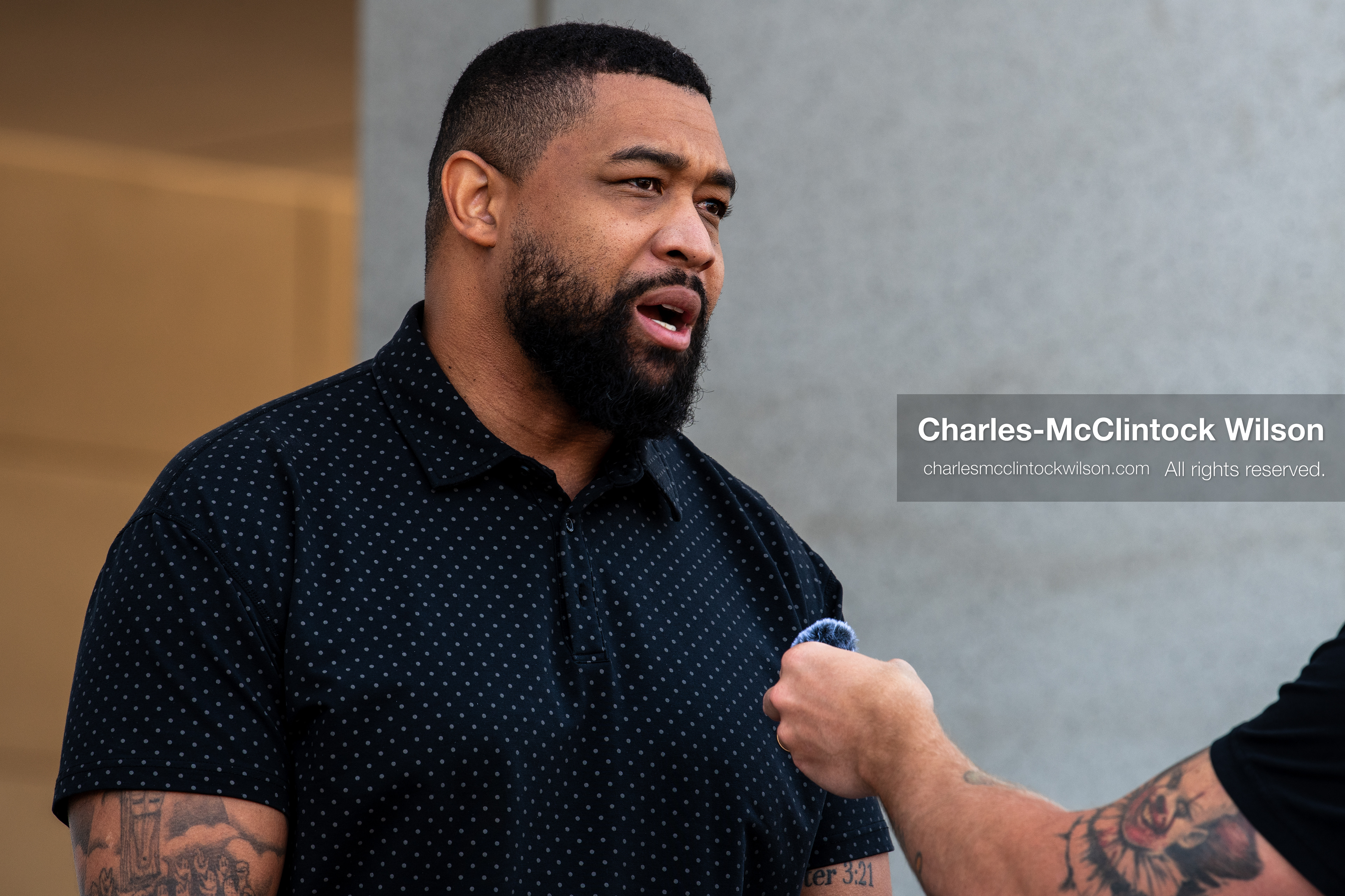 July 10, 2026, Provo, Utah, USA: BRANDON TATUM, conservative commentator and former police officer, speaks to a reporter outside the Fourth District Court in Provo, Utah, on the final day of the preliminary hearing in the Tyler Robinson case. (Credit Image: © Charles-McClintock Wilson/ZUMA Press Wire)
