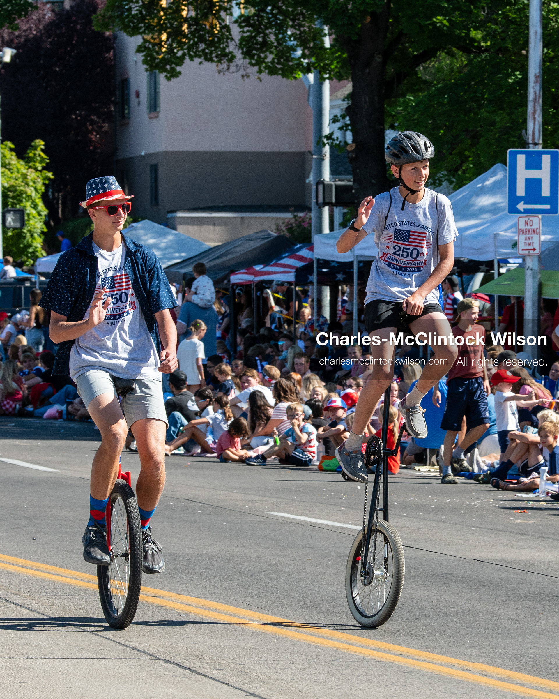 July 4, 2026, Provo, Utah, USA: Multiple unicyclists ride down University Avenue during America's Freedom Festival Grand Parade in Provo, Utah, Saturday, July 4, 2026. The annual event drew thousands of spectators to the downtown corridor. (Credit Image: © Charles-McClintock Wilson/ZUMA Press Wire)