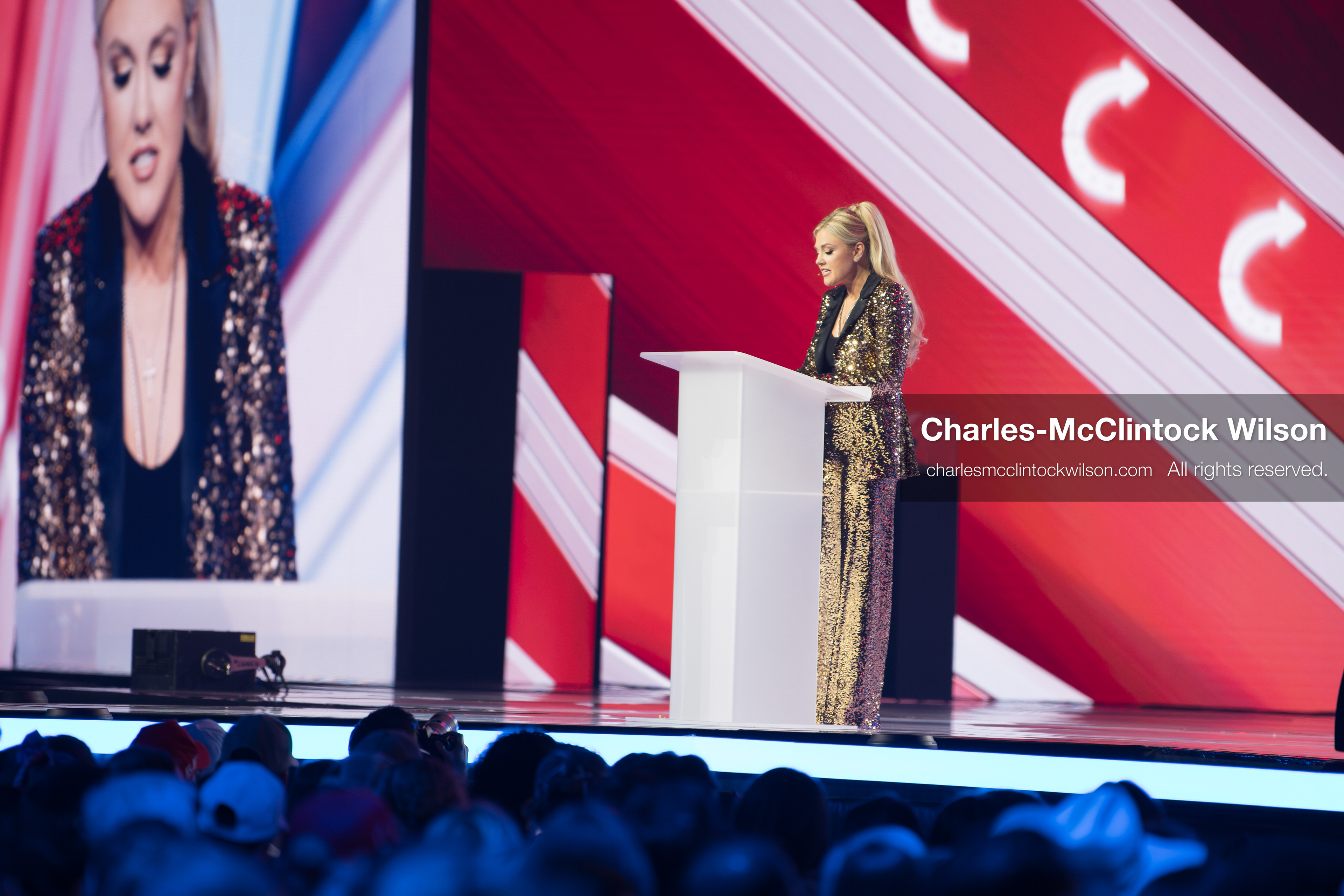December 18, 2025, Phoenix, Arizona, USA: Mrs. Erika Kirk, CEO of Turning Point USA, speaks during Day One of Turning Point USA’s AmericaFest 2025 at the Phoenix Convention Center in Phoenix, Arizona.   (Credit Image: © Charles‑McClintock Wilson/ZUMA Press Wire)