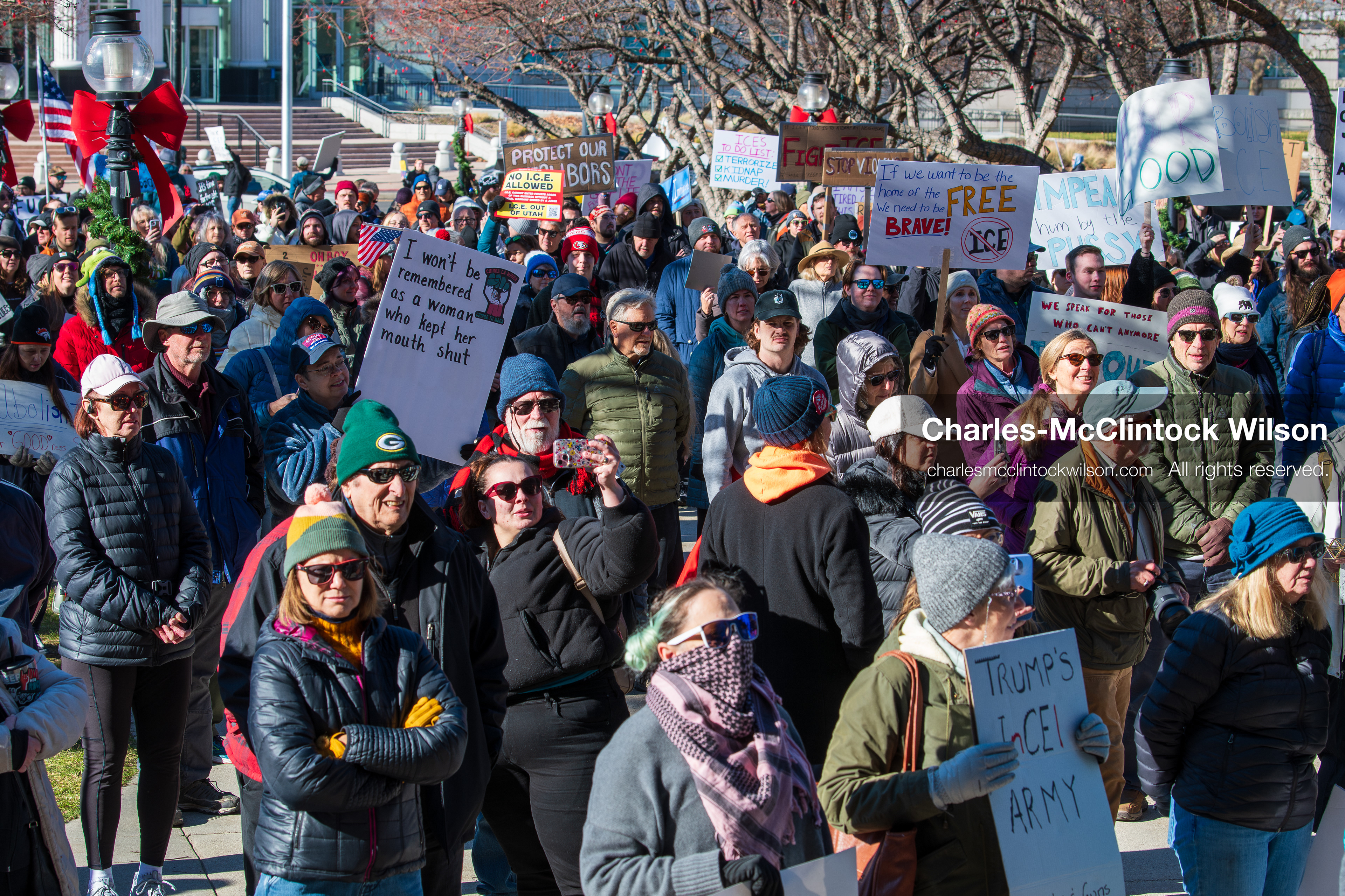 January 10, 2026, Salt Lake City, Utah, USA: Crowd of demonstrators gathered at Washington Square Park during the ICE Out for Good protest in Salt Lake City, Utah, on January 10, 2026, a demonstration against ICE and calling for justice for Renee Nicole Good. (Credit Image: © Charles-McClintock Wilson/ZUMA Press Wire)
