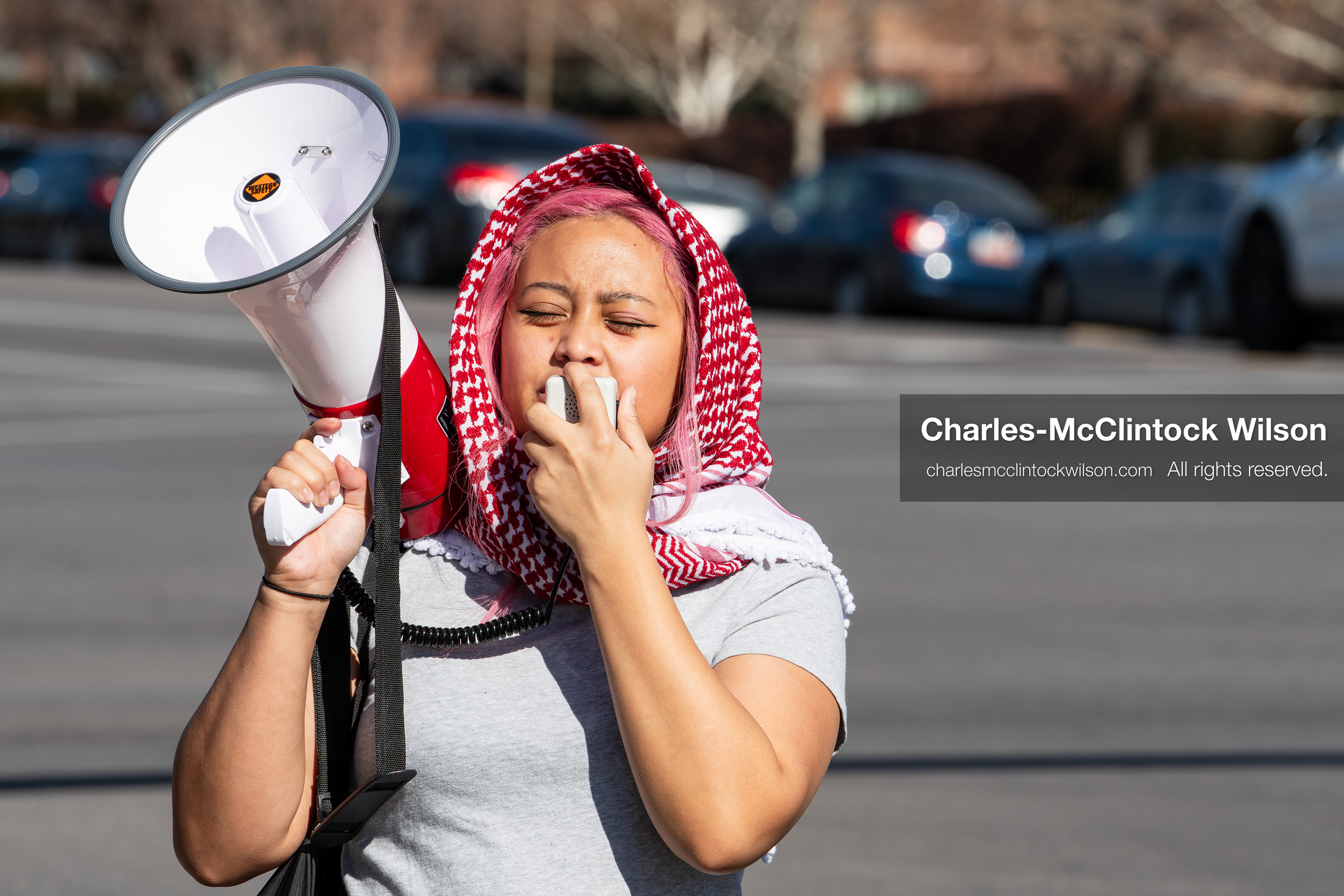 February 5, 2026, Provo, Utah, USA: A person speaks into a megaphone near Brigham Young University in Provo during a protest opposing the presence of US Customs and Border Protection recruiters at a career fair held on the BYU campus. (Credit Image: © Charles McClintock Wilson/ZUMA Press Wire)