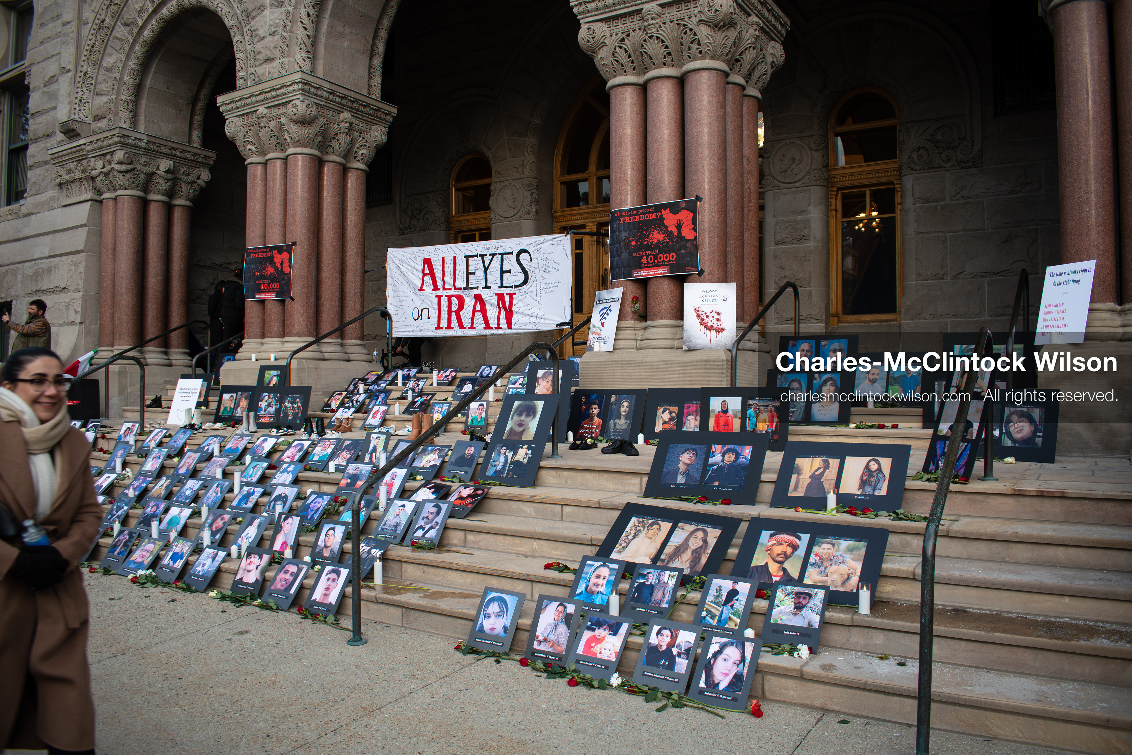 January 30, 2026, Salt Lake City, Utah, USA: Portraits, candles, and flowers are arranged on the steps of the Salt Lake City and County Building during a vigil honoring victims of the Iranian government. (Credit Image: © Charles McClintock Wilson/ZUMA Press Wire)