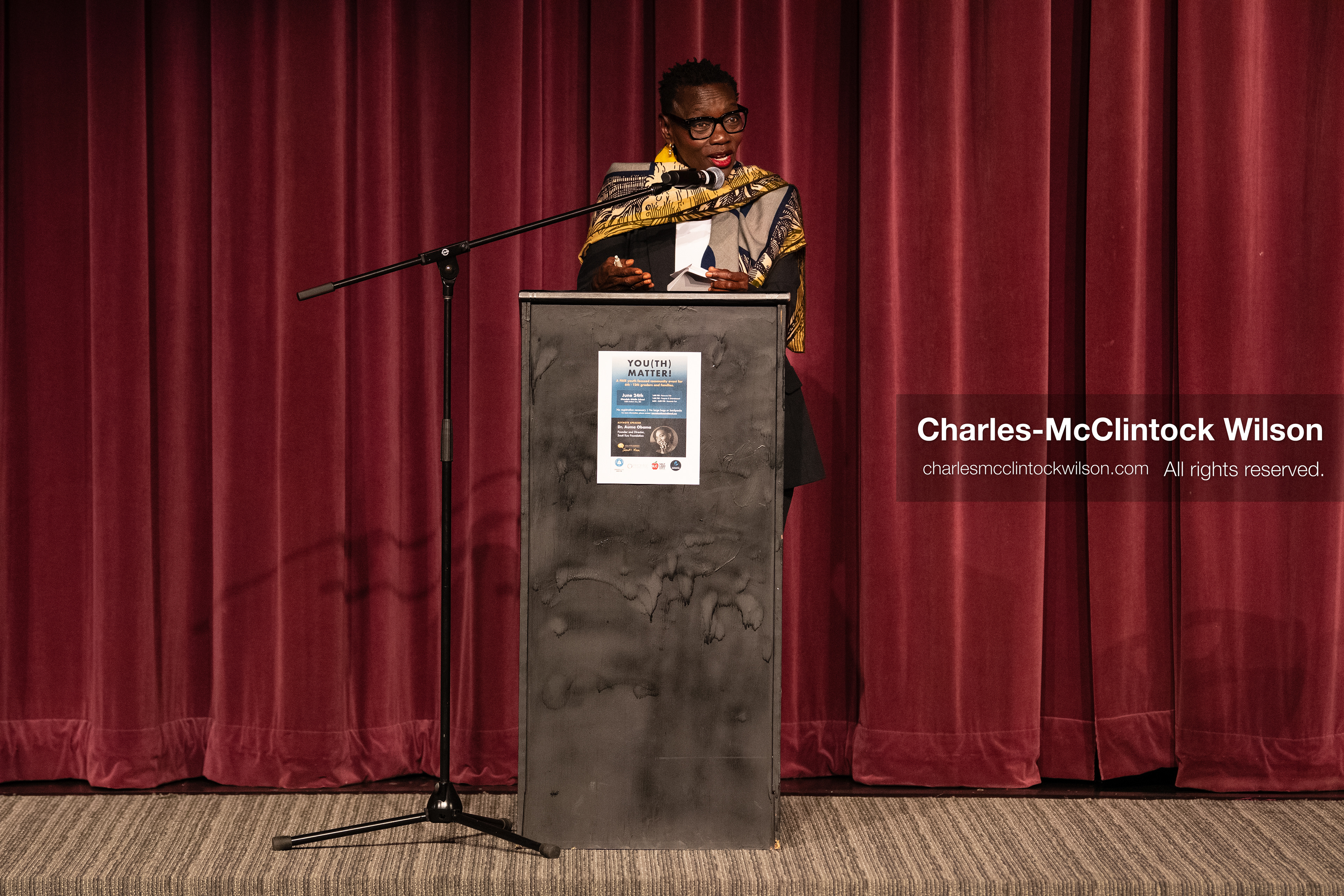 June 24, 2026, Salt Lake City, Utah, USA: Dr. AUMA OBAMA, founder of the Sauti Kuu Foundation and sister of former US president Barack Obama, speaks to attendees during the ''You(th) Matter'' community event at Glendale Middle School in Salt Lake City, Utah. (Credit Image: © Charles-McClintock Wilson/ZUMA Press Wire)