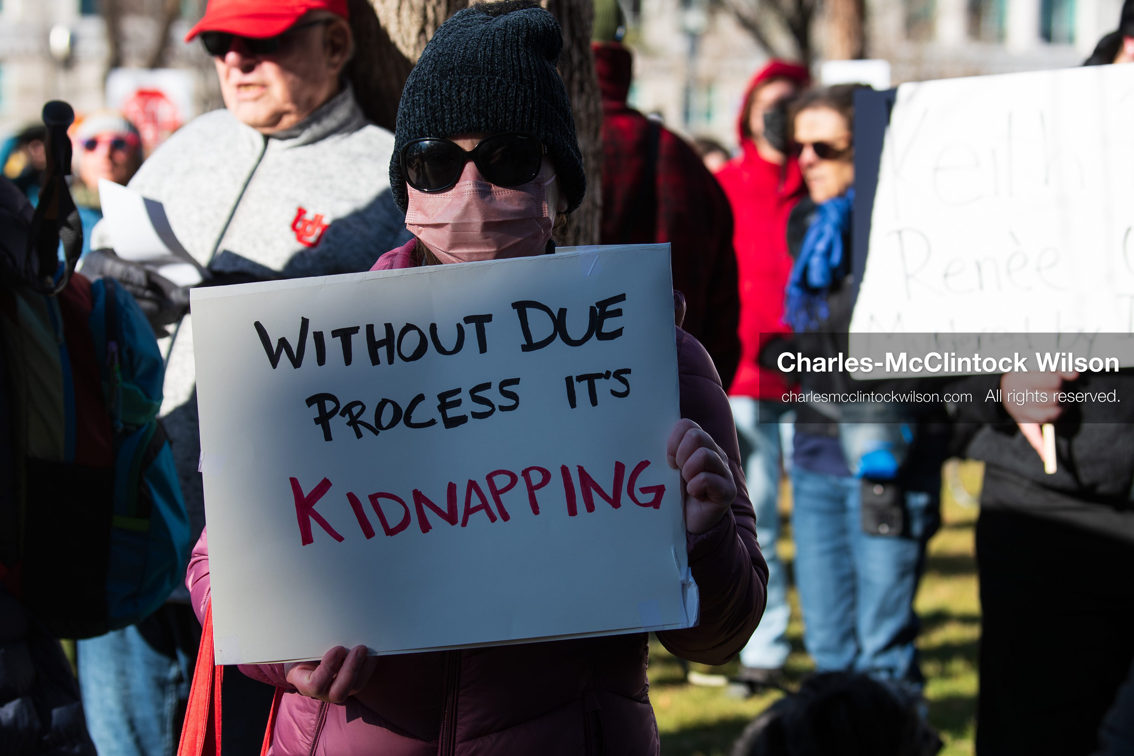 January 10, 2026, Salt Lake City, Utah, USA: A protester holds a sign during the ICE Out for Good protest in Salt Lake City, Utah, on January 10, 2026, a demonstration against ICE and calling for justice for Renee Nicole Good. (Credit Image: © Charles-McClintock Wilson/ZUMA Press Wire)