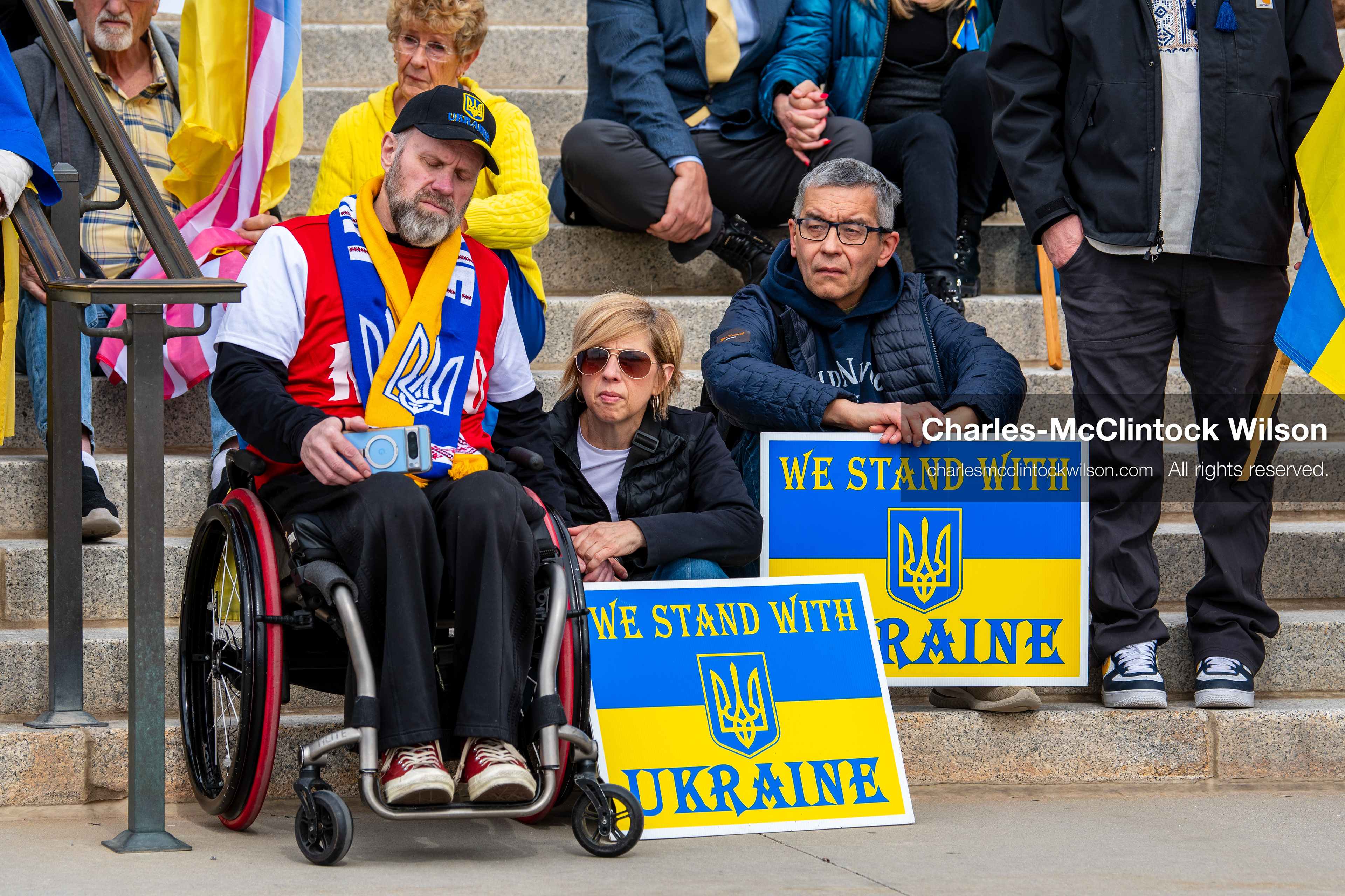 February 28, 2026, Salt Lake City, Utah, USA: Supporters gather on the steps of the Utah State Capitol during the Stand With Ukraine rally marking the four year anniversary of the full scale Russian invasion of Ukraine. Participants hold signs and Ukrainian flags as community members call for continued support for Ukraine and an end to the war. (Credit Image: © Charles McClintock Wilson/ZUMA Press Wire)