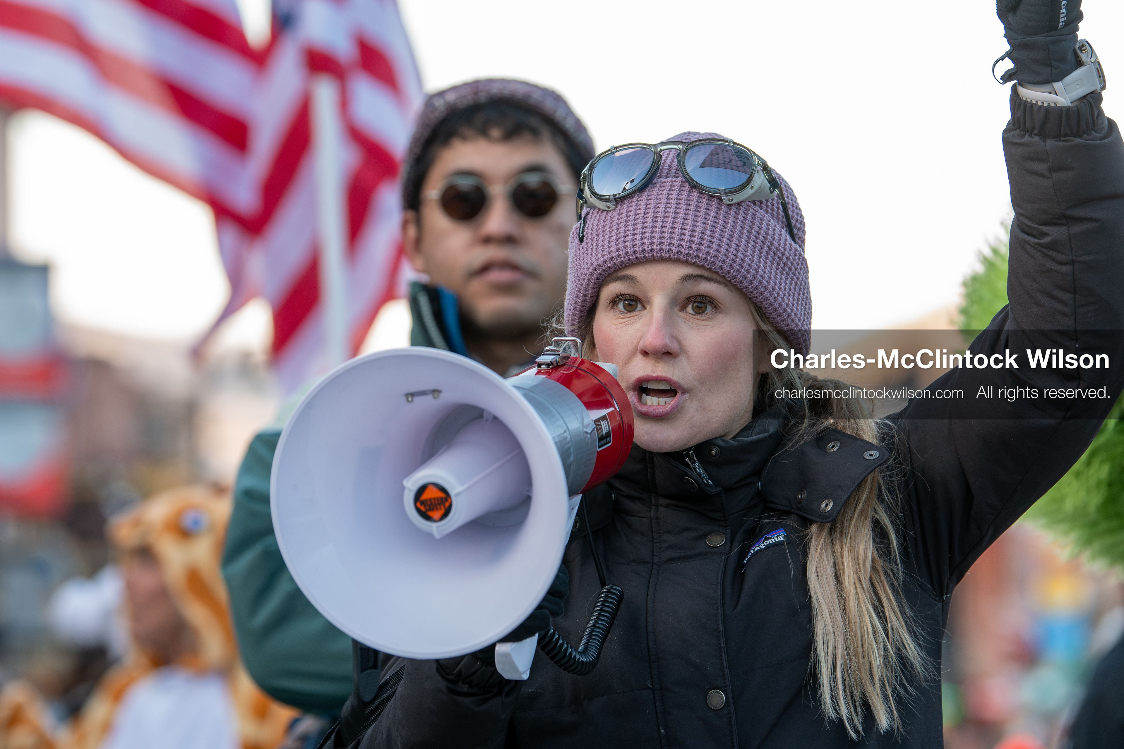  January 26, 2026, Park City, Utah, USA: CAROLINE GLEICH, a professional ski mountaineer, endurance athlete, and activist who was the Democratic nominee for the 2024 U.S. Senate election in Utah, speaks through a megaphone during a protest opposing U.S. Immigration and Customs Enforcement (I.C.E.) ICE agents at the Sundance Film Festival in Park City, Utah, on Monday, Jan. 26, 2026. The event was held in response to the fatal shooting of Alex Pretti by a U.S. Border Patrol officer in Minneapolis. (Credit Image: © Charles McClintock Wilson/ZUMA Press Wire
