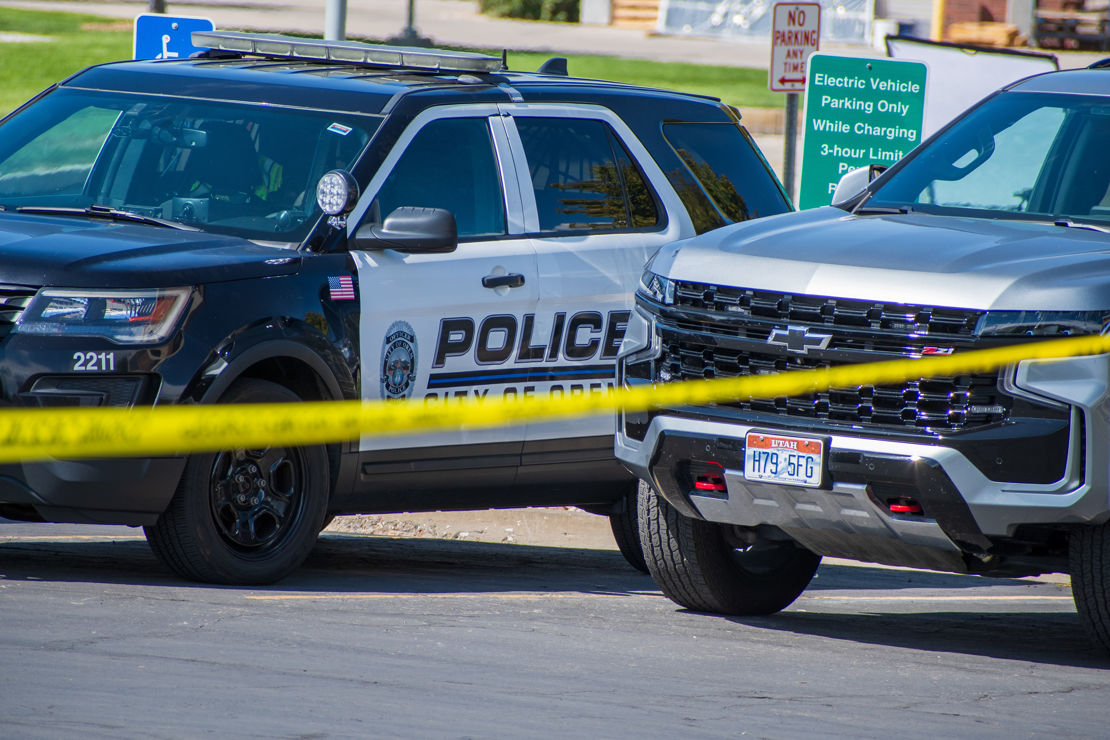 September 12, 2025 – Orem, Utah, United States: A police vehicle is seen parked at Utah Valley University following the fatal shooting of conservative activist Charlie Kirk, who was assassinated during a public event on campus two days earlier. Photograph by Charles‑McClintock Wilson / ZUMA Press Wire