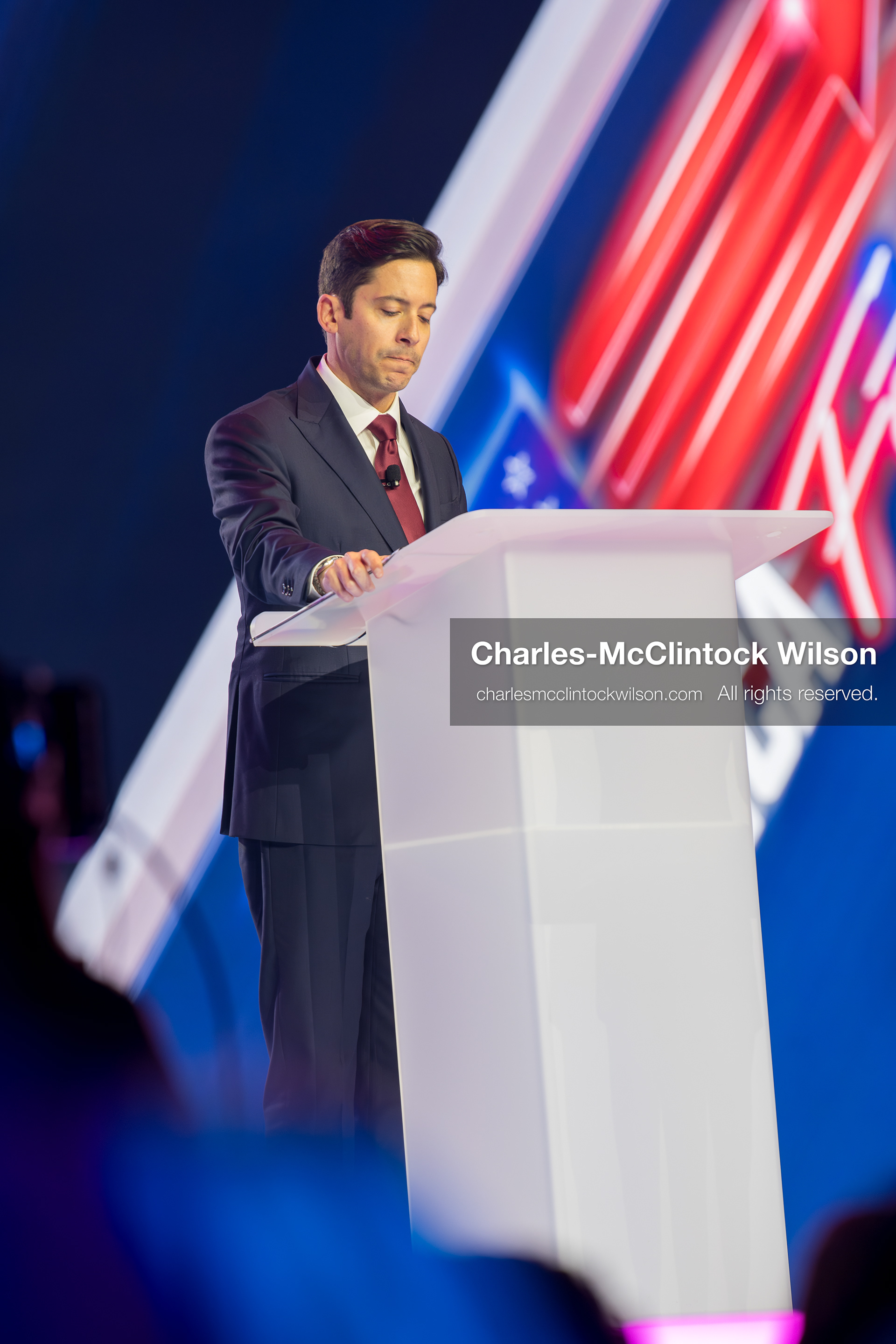 December 18, 2025, Phoenix, Arizona, USA: Michael Knowles speaks during Day One of Turning Point USA’s AmericaFest 2025 at the Phoenix Convention Center in Phoenix, Arizona.