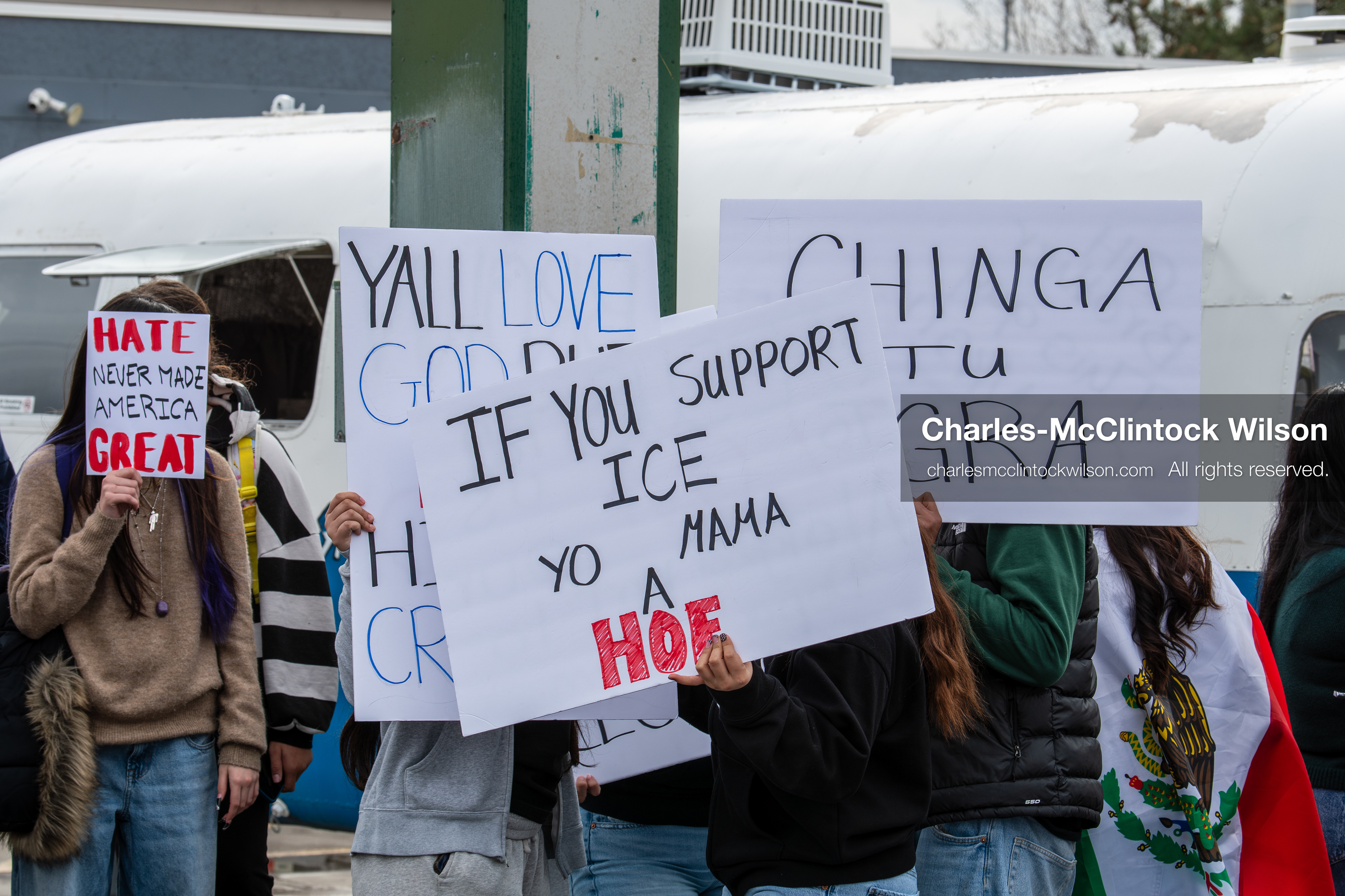 February 11, 2026, Orem, Utah, USA: Students stand on the sidewalk along State Street during a student‑led protest involving participants from multiple Orem schools. (Credit Image: © Charles‑McClintock Wilson/ZUMA Press Wire)