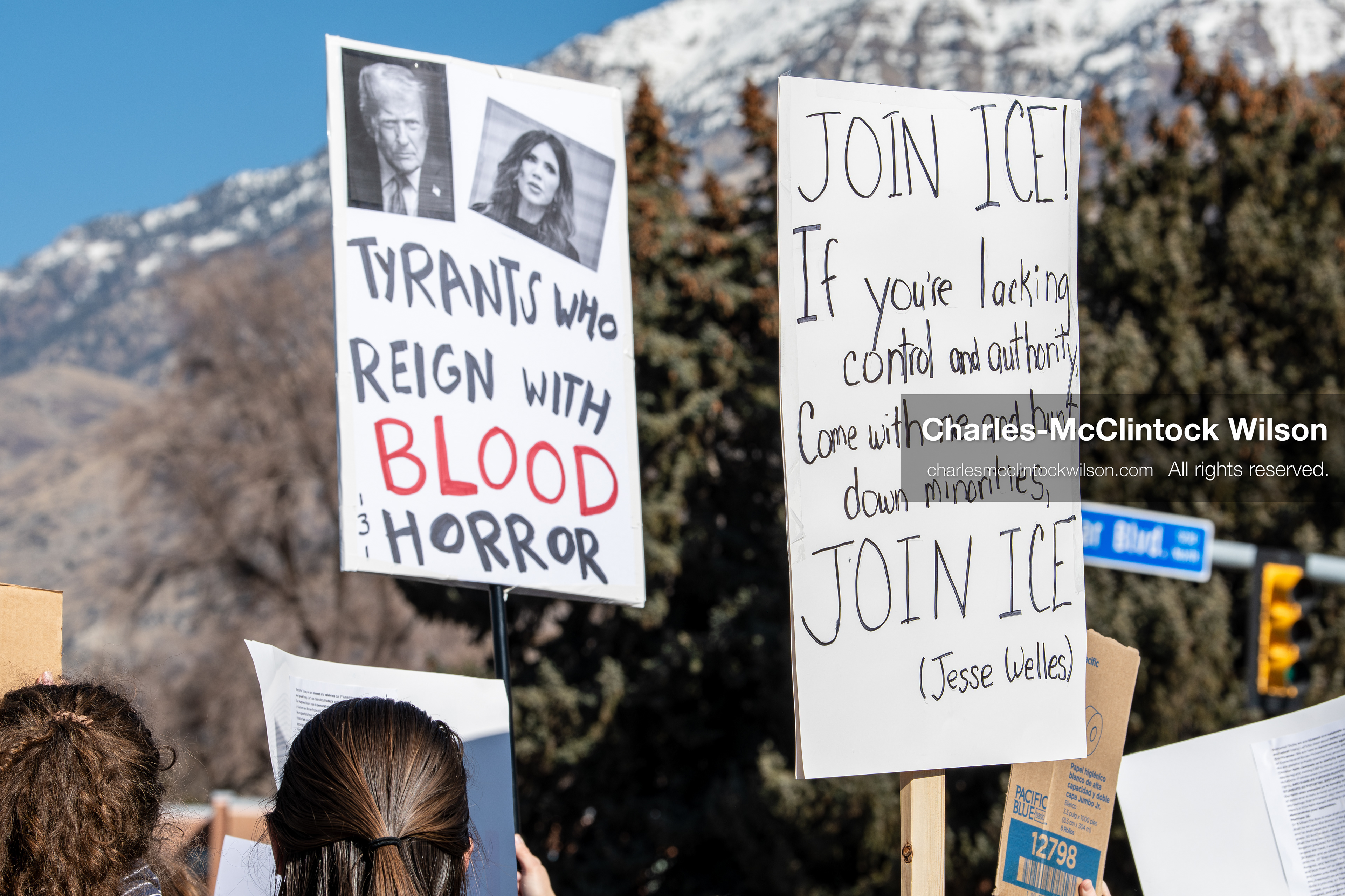 February 5, 2026, Provo, Utah, USA: Students and community members gather near Brigham Young University in Provo to demonstrate against the presence of US Customs and Border Protection recruiters at a career fair held on the BYU campus. (Credit Image: © Charles McClintock Wilson/ZUMA Press Wire)
