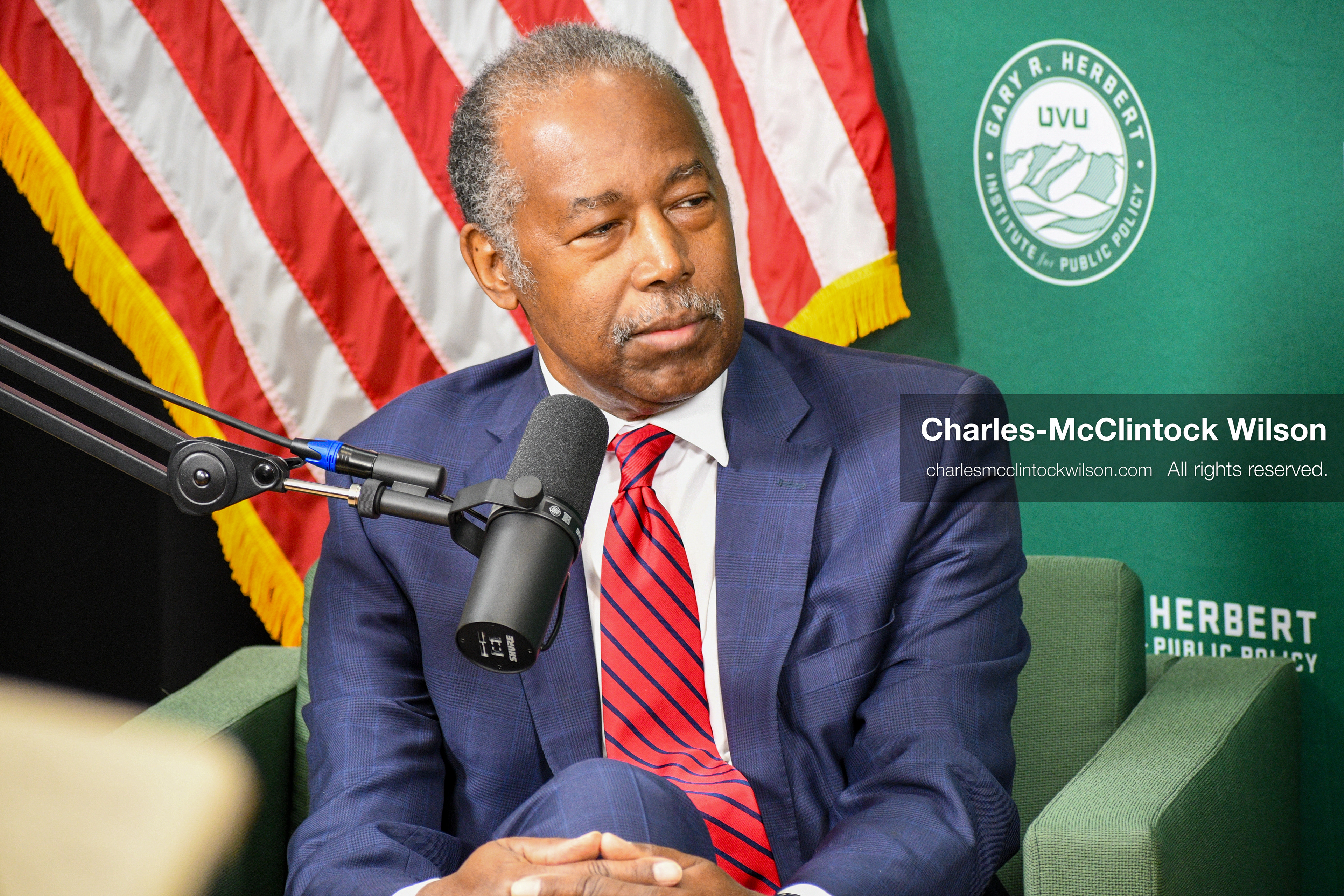 November 5, 2025, Orem, Utah, USA: Dr. Ben Carson, former U.S. Secretary of Housing and Urban Development and 2016 Republican presidential candidate, speaks with members of the press ahead of a public event hosted by the Gary R. Herbert Institute at Utah Valley University in Orem, Utah, on Nov. 5, 2025. (Credit Image: © Charles-McClintock Wilson/ZUMA Press Wire)