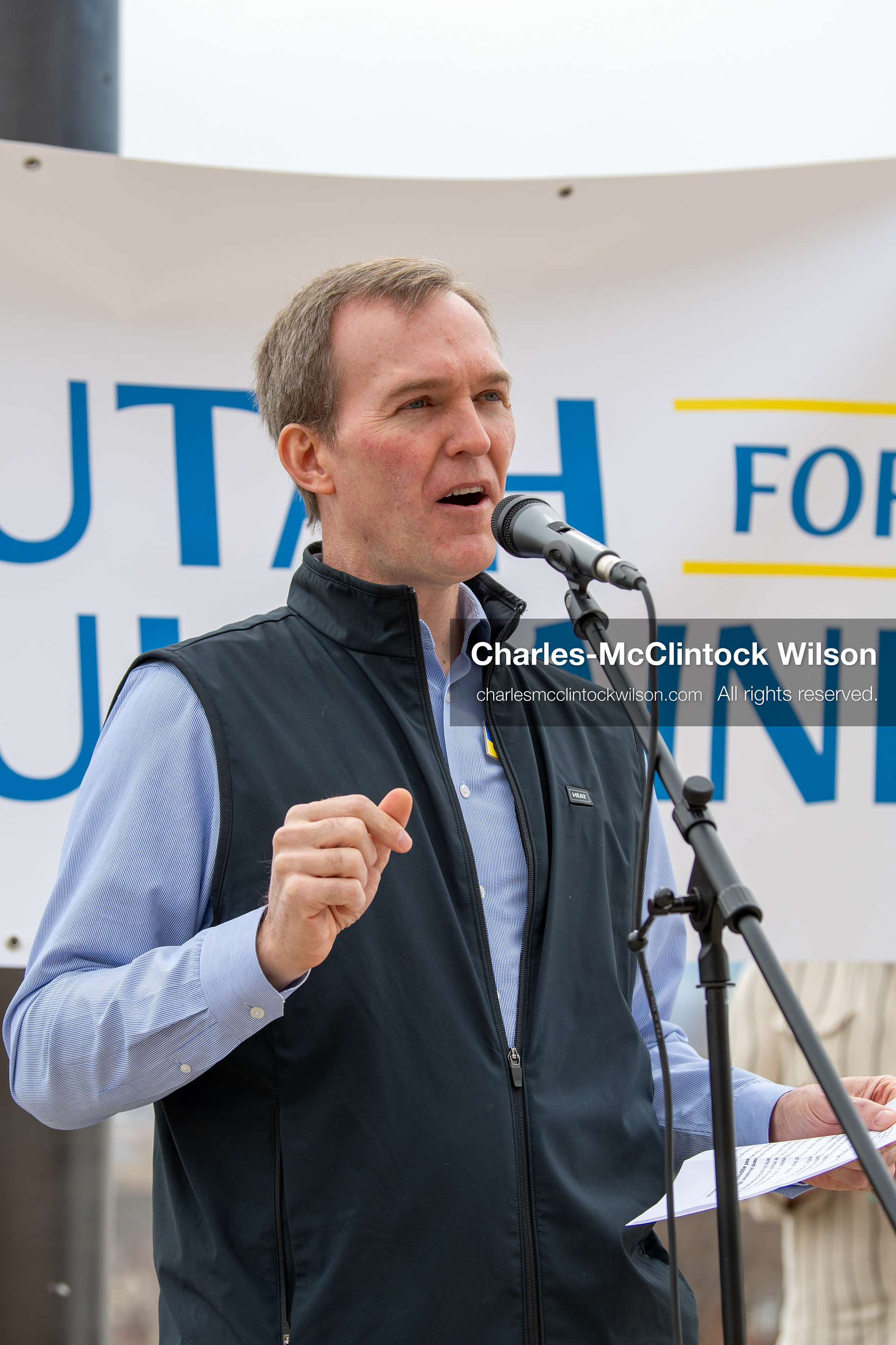 February 28, 2026, Salt Lake City, Utah, USA: Former U.S. Rep BEN MCADAMS, a Democrat from Utah and a 2026 congressional candidate, speaks during the Stand With Ukraine rally at the Utah State Capitol. The event marked the four year anniversary of the full scale Russian invasion of Ukraine and drew community members showing support for Ukrainians and local humanitarian efforts. (Credit Image: © Charles McClintock Wilson/ZUMA Press Wire)