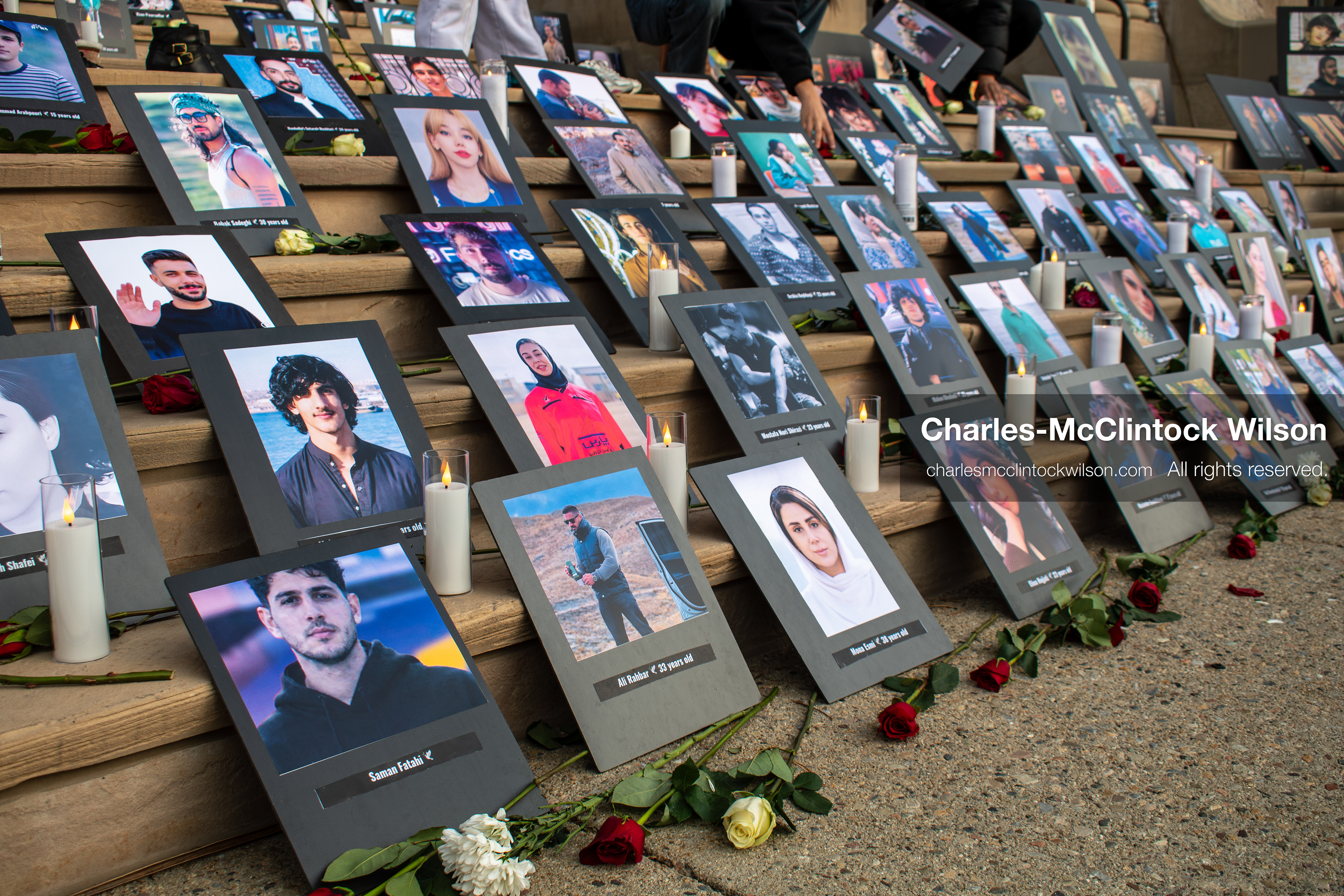 January 30, 2026, Salt Lake City, Utah, USA: Portraits, candles, and flowers are arranged on the steps of the Salt Lake City and County Building during a vigil honoring victims of the Iranian government. (Credit Image: © Charles McClintock Wilson/ZUMA Press Wire)
