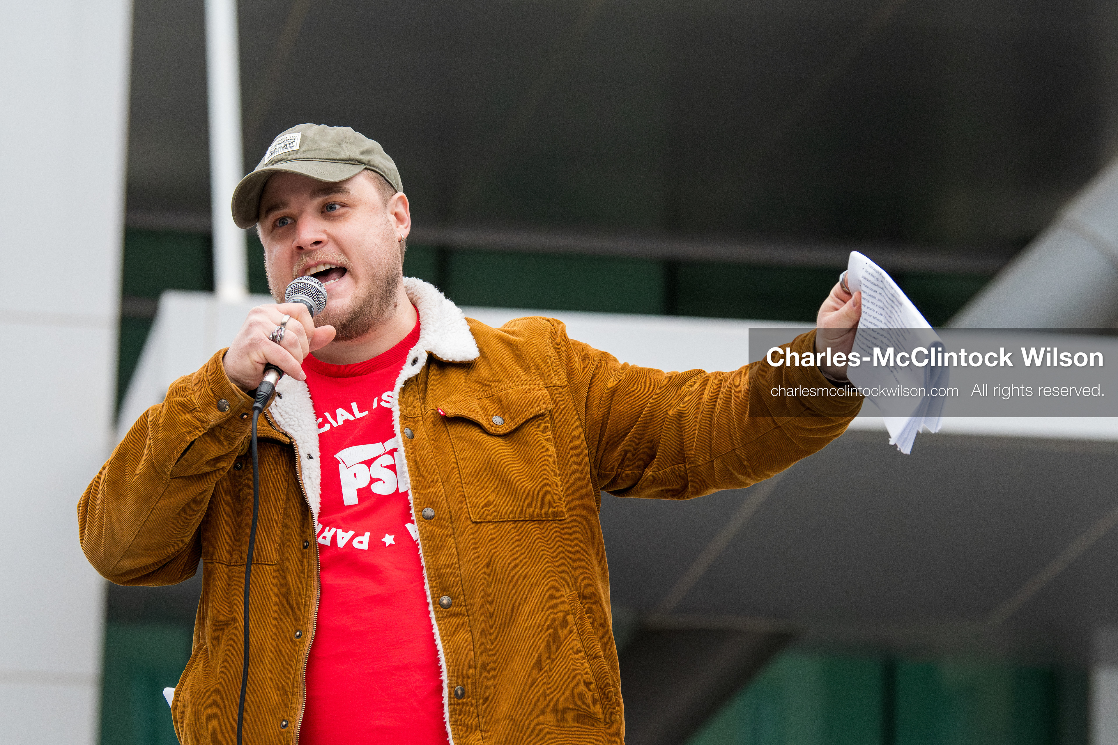 January 3, 2026, Salt Lake City, Utah, USA: A speaker addresses demonstrators during a protest against US military action in Venezuela outside the Wallace Federal Building in Salt Lake City, Utah. The protest was part of a nationwide mobilization opposing airstrikes and foreign intervention. (Credit Image: (c) Charles‑McClintock Wilson/ZUMA Press Wire)