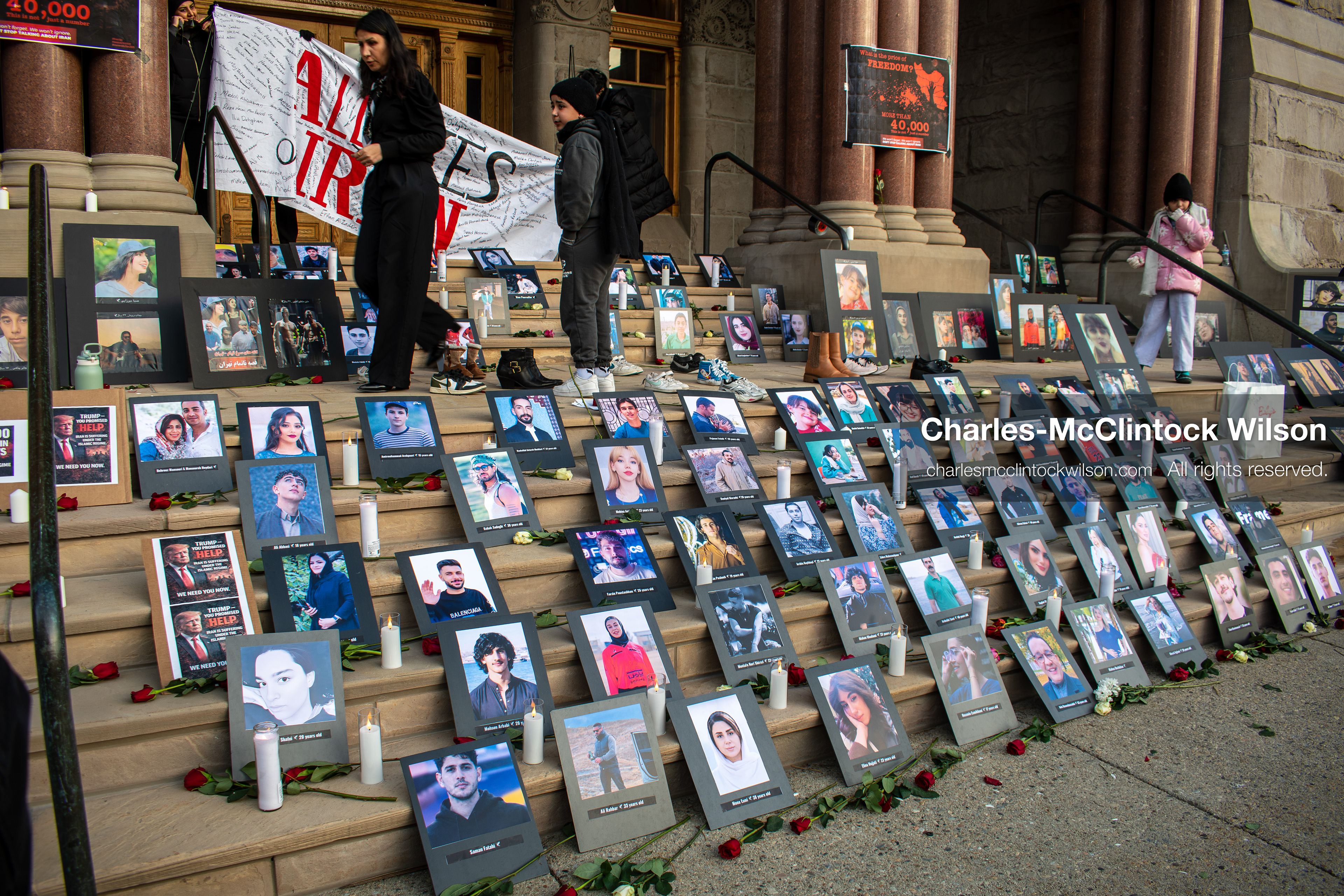 January 30, 2026, Salt Lake City, Utah, USA: Portraits, candles, and flowers are arranged on the steps of the Salt Lake City and County Building during a vigil honoring victims of the Iranian government. (Credit Image: © Charles McClintock Wilson/ZUMA Press Wire)