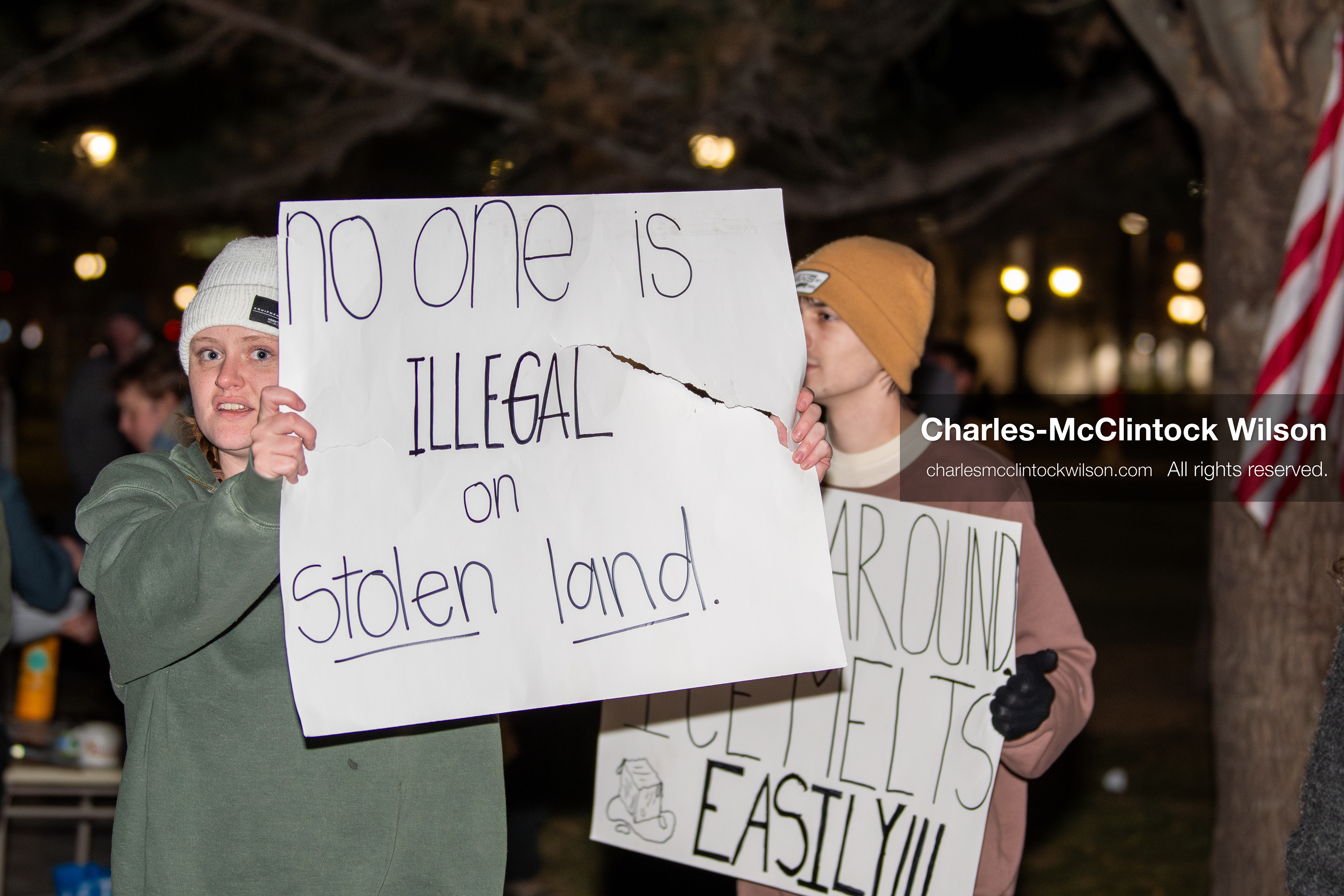 January 8, 2026, Salt Lake City, Utah, USA: Demonstrators hold signs during an anti ICE protest at Pioneer Park in Salt Lake City Utah on Jan 8 2026. The rally followed the death of Renee Nicole Good a Minneapolis woman who was fatally shot during an encounter with immigration authorities and drew hundreds calling for accountability and changes to enforcement practices. (Credit Image: © Charles-McClintock Wilson/ZUMA Press Wire)