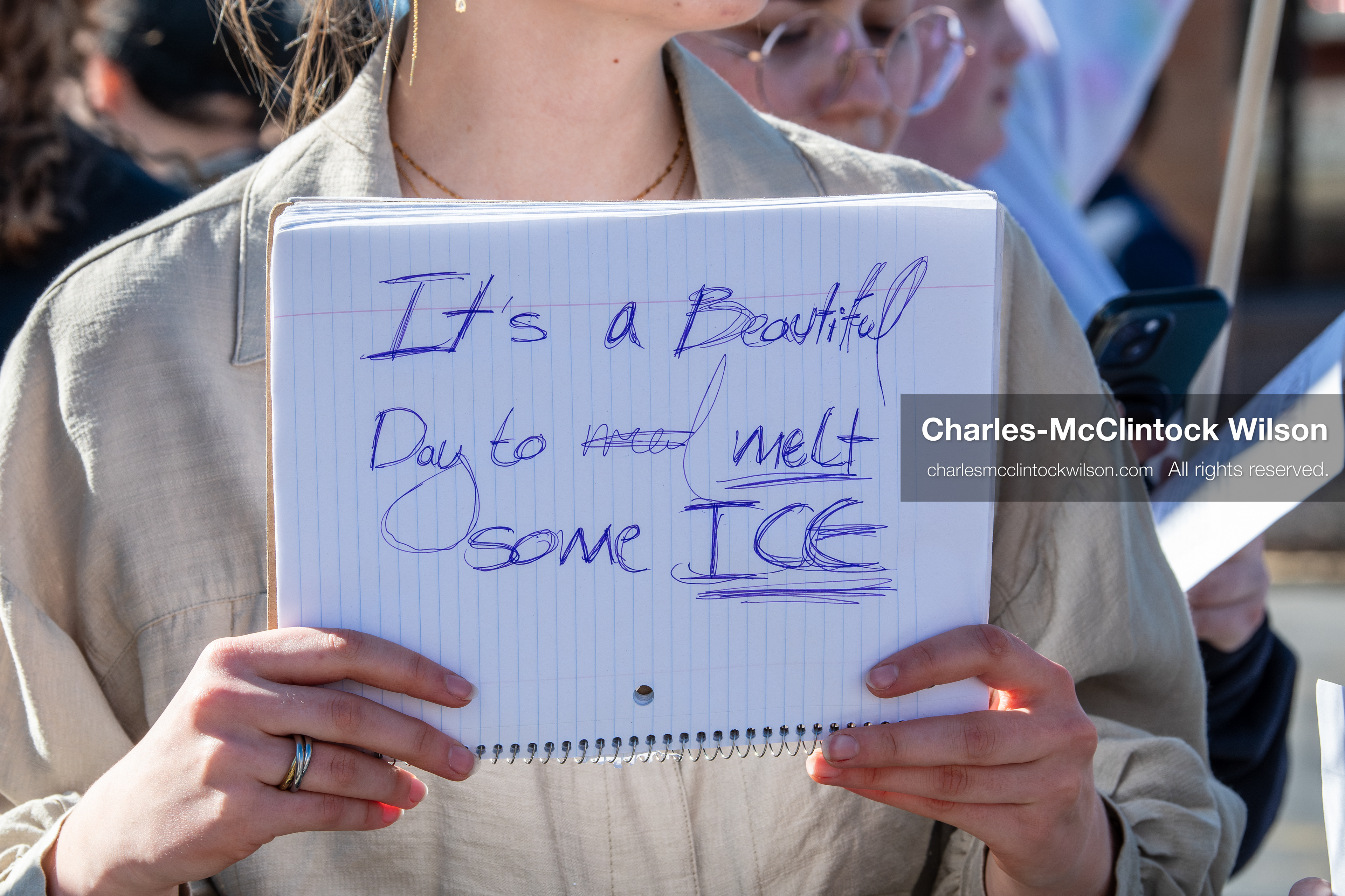 February 5, 2026, Provo, Utah, USA: A demonstrator holds a sign during a gathering near Brigham Young University in Provo where students and community members protested the presence of US Customs and Border Protection recruiters at a career fair held on the BYU campus. (Credit Image: © Charles McClintock Wilson/ZUMA Press Wire)