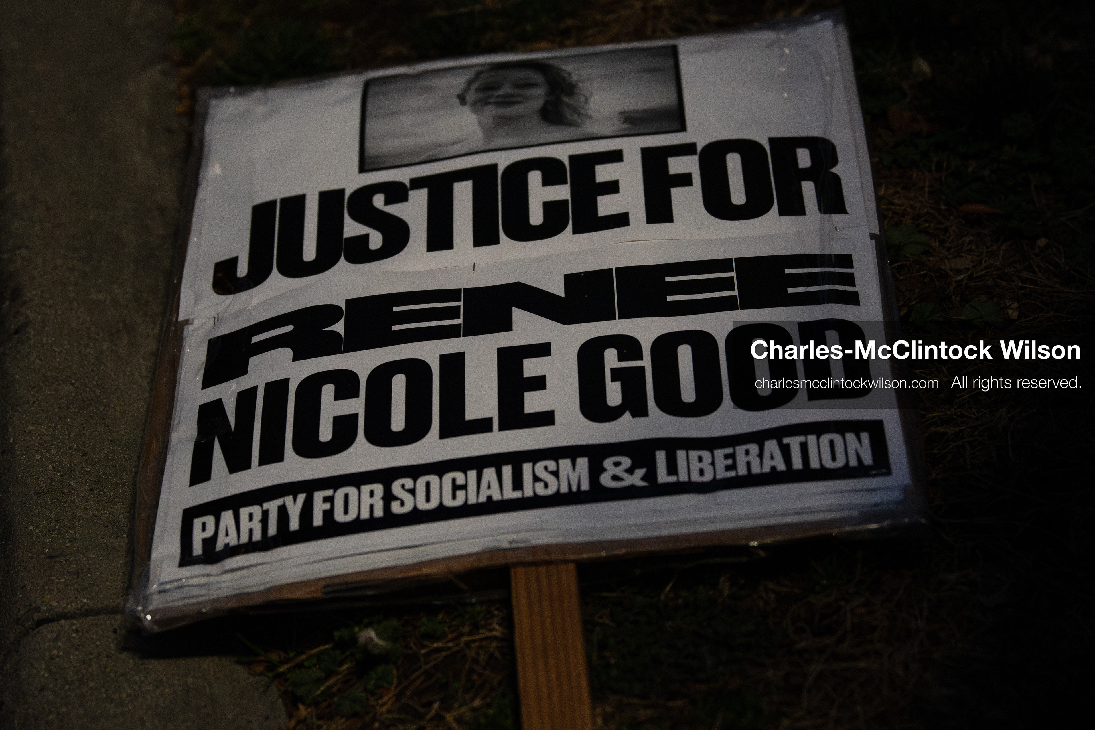 January 8, 2026, Salt Lake City, Utah, USA: A protest sign calling for justice for Renee Nicole Good lies on the ground at Pioneer Park in Salt Lake City Utah during an anti ICE demonstration on Jan 8 2026. The rally followed the death of Renee Nicole Good during an encounter with immigration authorities in Minneapolis and drew hundreds calling for accountability and changes to enforcement practices. (Credit Image: © Charles-McClintock Wilson/ZUMA Press Wire)