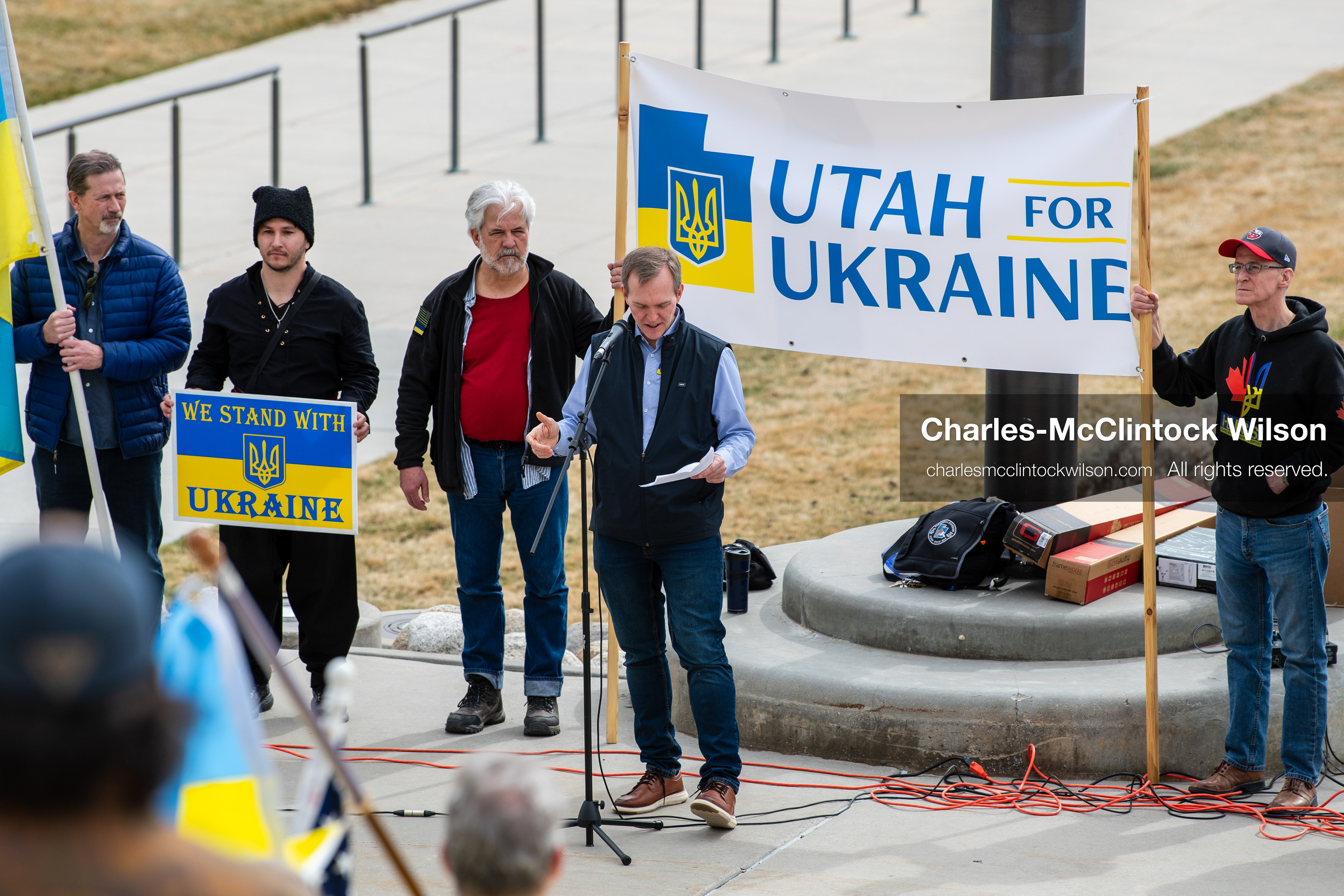  February 28, 2026, Salt Lake City, Utah, USA: Former U.S. Rep BEN MCADAMS, a Democrat from Utah and a 2026 congressional candidate, speaks during the Stand With Ukraine rally at the Utah State Capitol. The event marked the four year anniversary of the full scale Russian invasion of Ukraine and drew community members showing support for Ukrainians and local humanitarian efforts. (Credit Image: © Charles McClintock Wilson/ZUMA Press Wire)