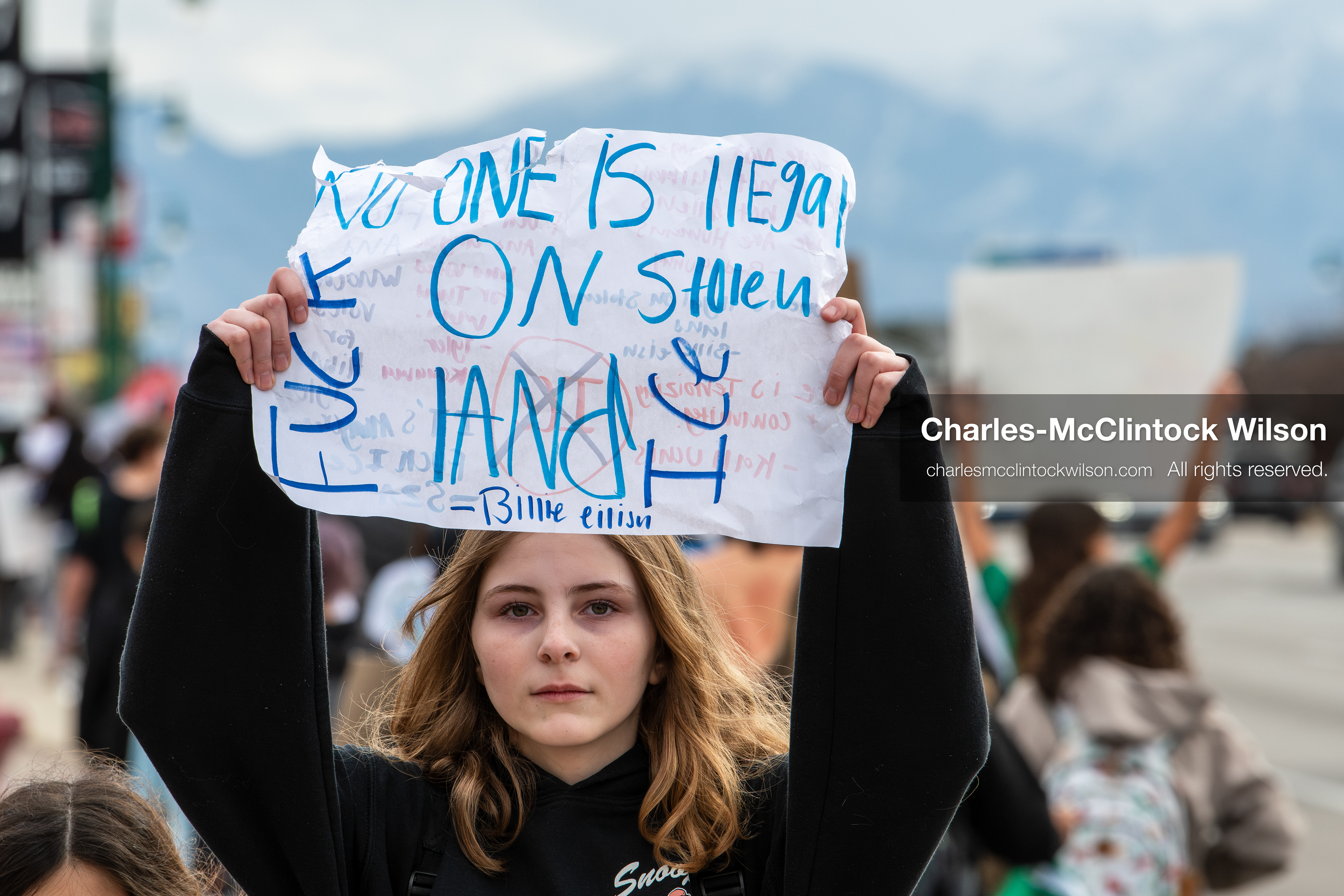 February 11, 2026, Orem, Utah, USA: A student stands along State Street during a student‑led protest involving participants from multiple Orem schools. (Credit Image: © Charles‑McClintock Wilson/ZUMA Press Wire)