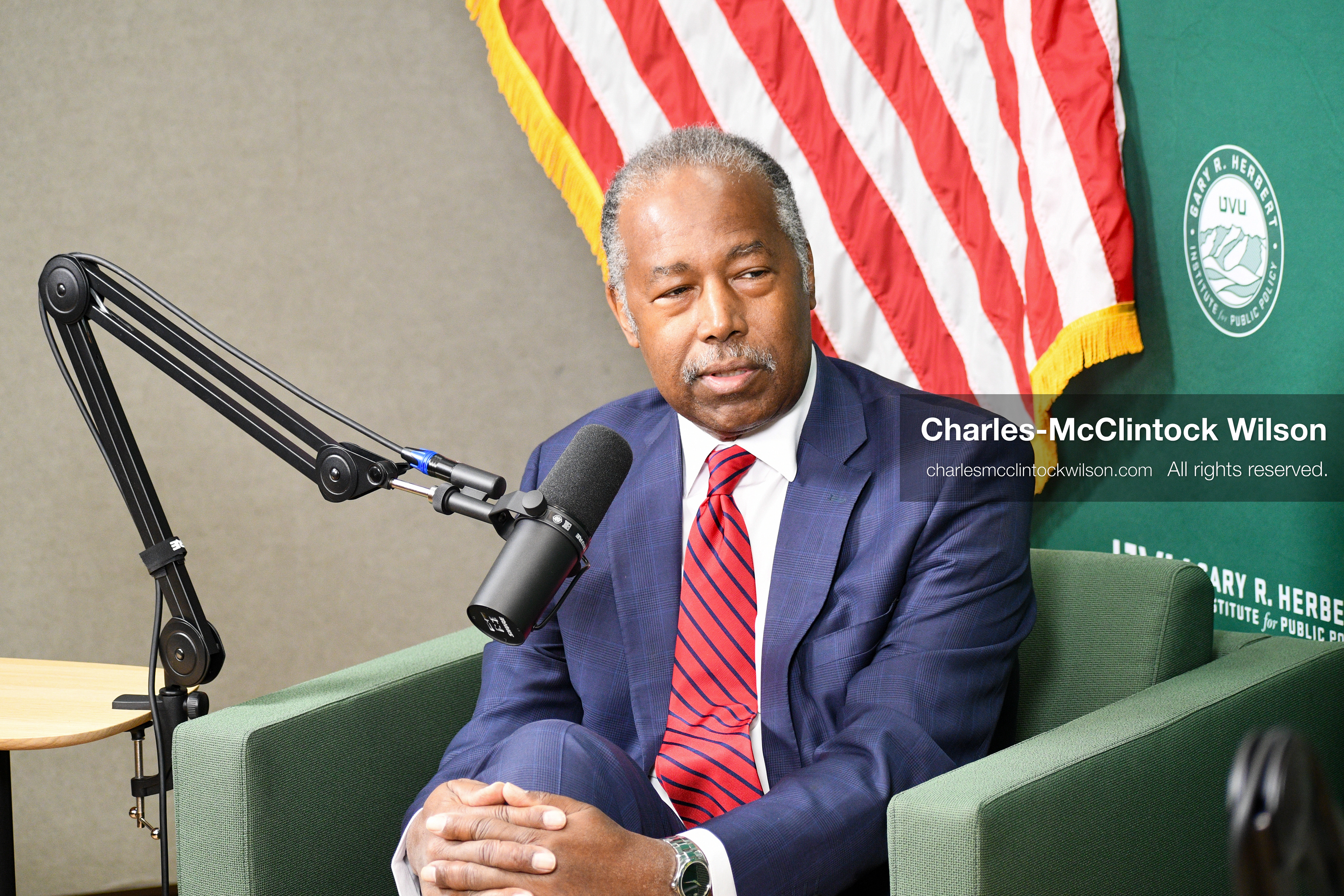November 5, 2025, Orem, Utah, USA: Dr. Ben Carson, former U.S. Secretary of Housing and Urban Development and 2016 Republican presidential candidate, speaks with members of the press ahead of a public event hosted by the Gary R. Herbert Institute at Utah Valley University in Orem, Utah, on Nov. 5, 2025. (Credit Image: © Charles-McClintock Wilson/ZUMA Press Wire)