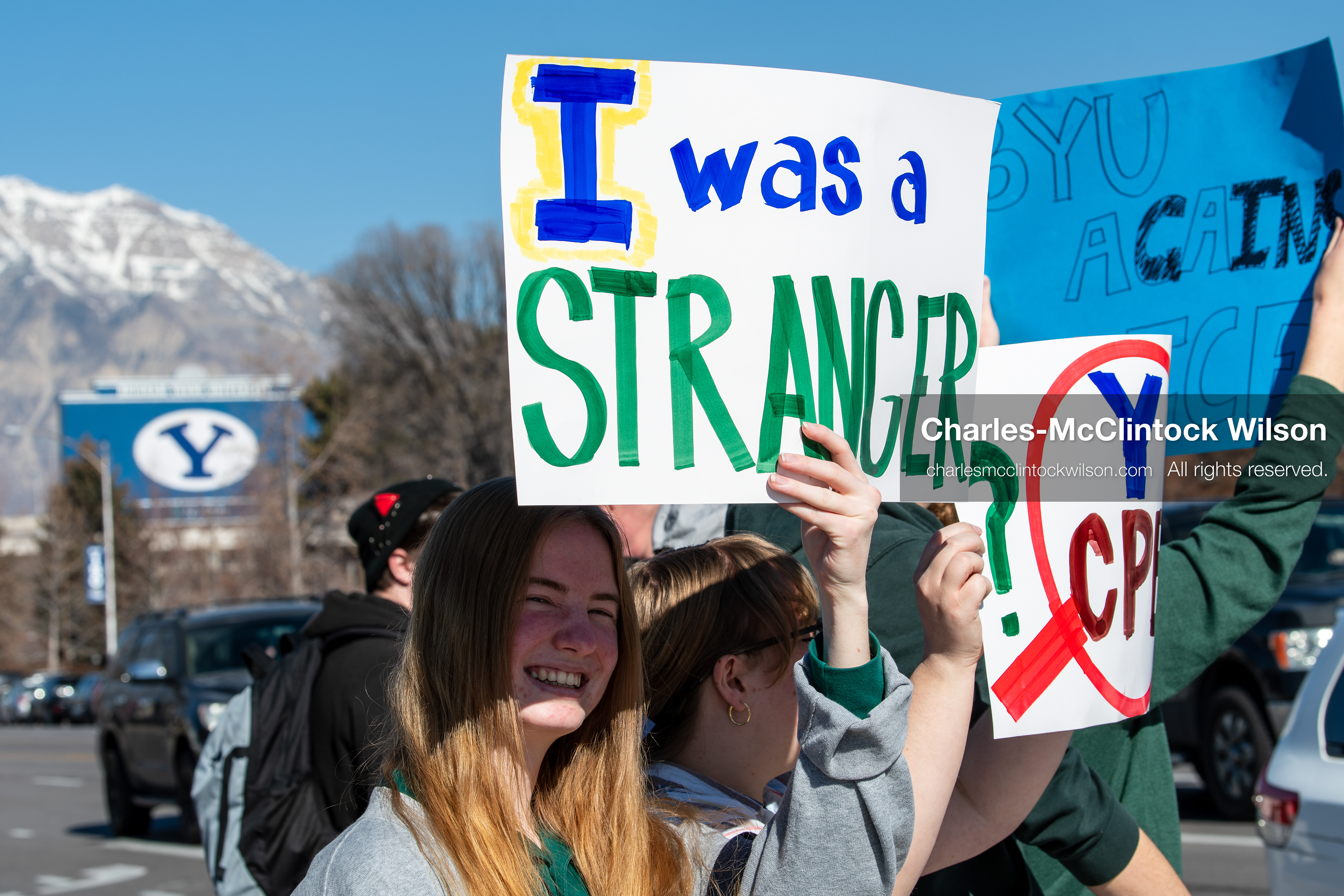 February 5, 2026, Provo, Utah, USA: Students and community members gather near Brigham Young University in Provo to demonstrate against the presence of US Customs and Border Protection recruiters at a career fair held on the BYU campus. (Credit Image: © Charles McClintock Wilson/ZUMA Press Wire)