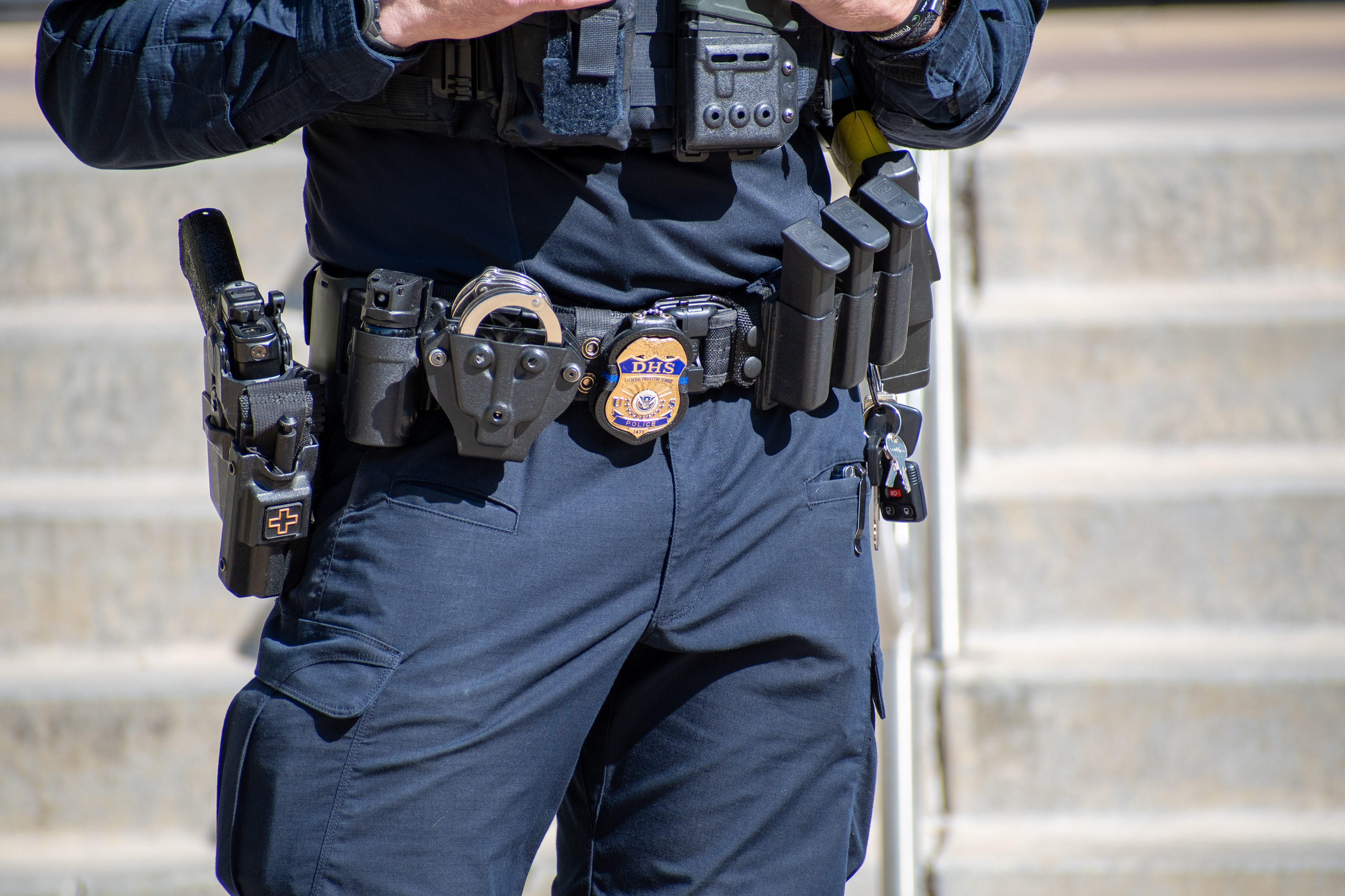 September 15, 2025 – Provo, Utah, United States: A Homeland Security police officer’s duty belt is seen outside the Utah Valley Convention Center during a Department of Homeland Security career expo focused on recruiting law enforcement and security personnel. Photograph by Charles‑McClintock Wilson / ZUMA Press Wire