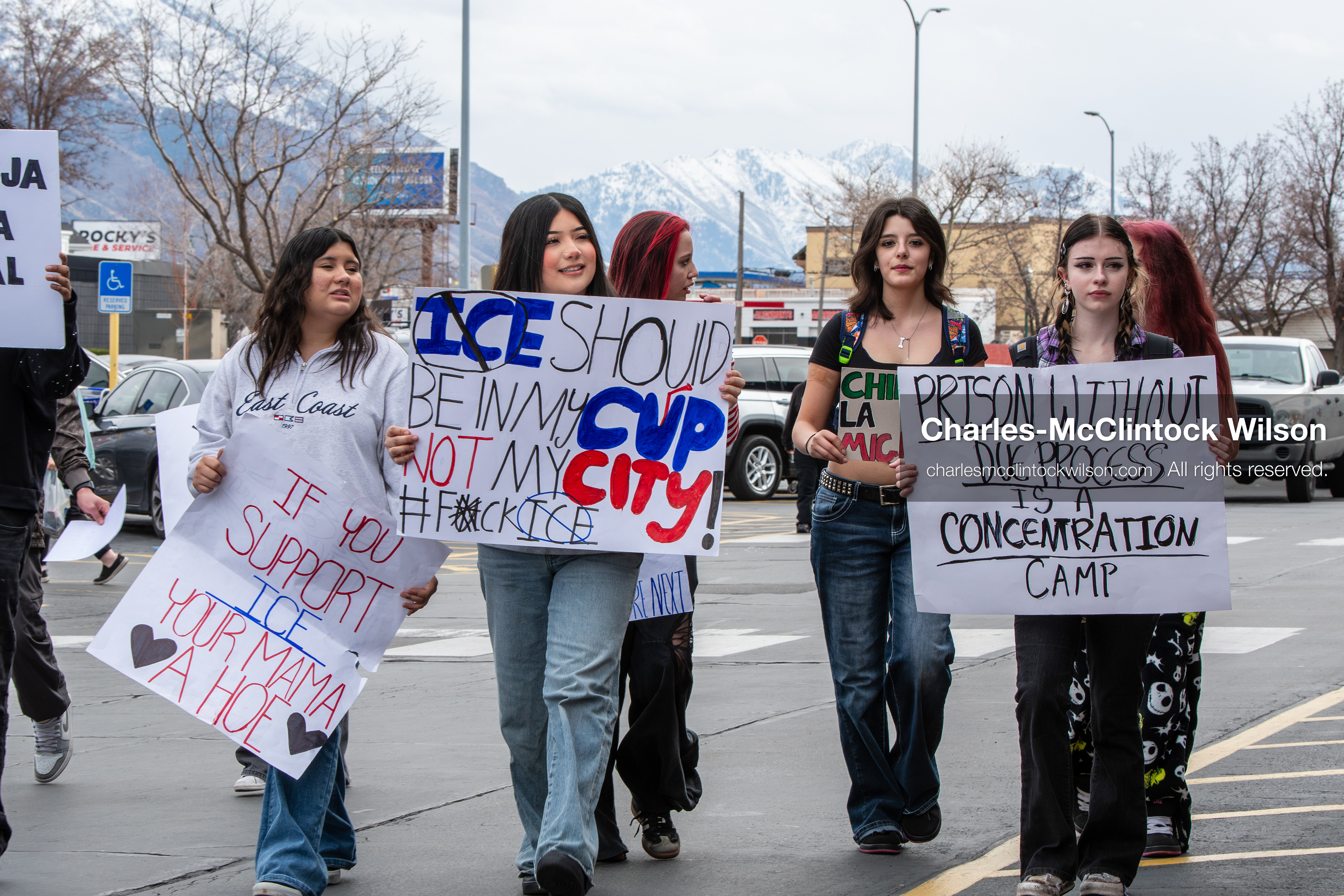 February 11, 2026, Orem, Utah, USA: Students walk through a parking lot during a student‑led protest involving participants from multiple Orem schools. (Credit Image: © Charles‑McClintock Wilson/ZUMA Press Wire)