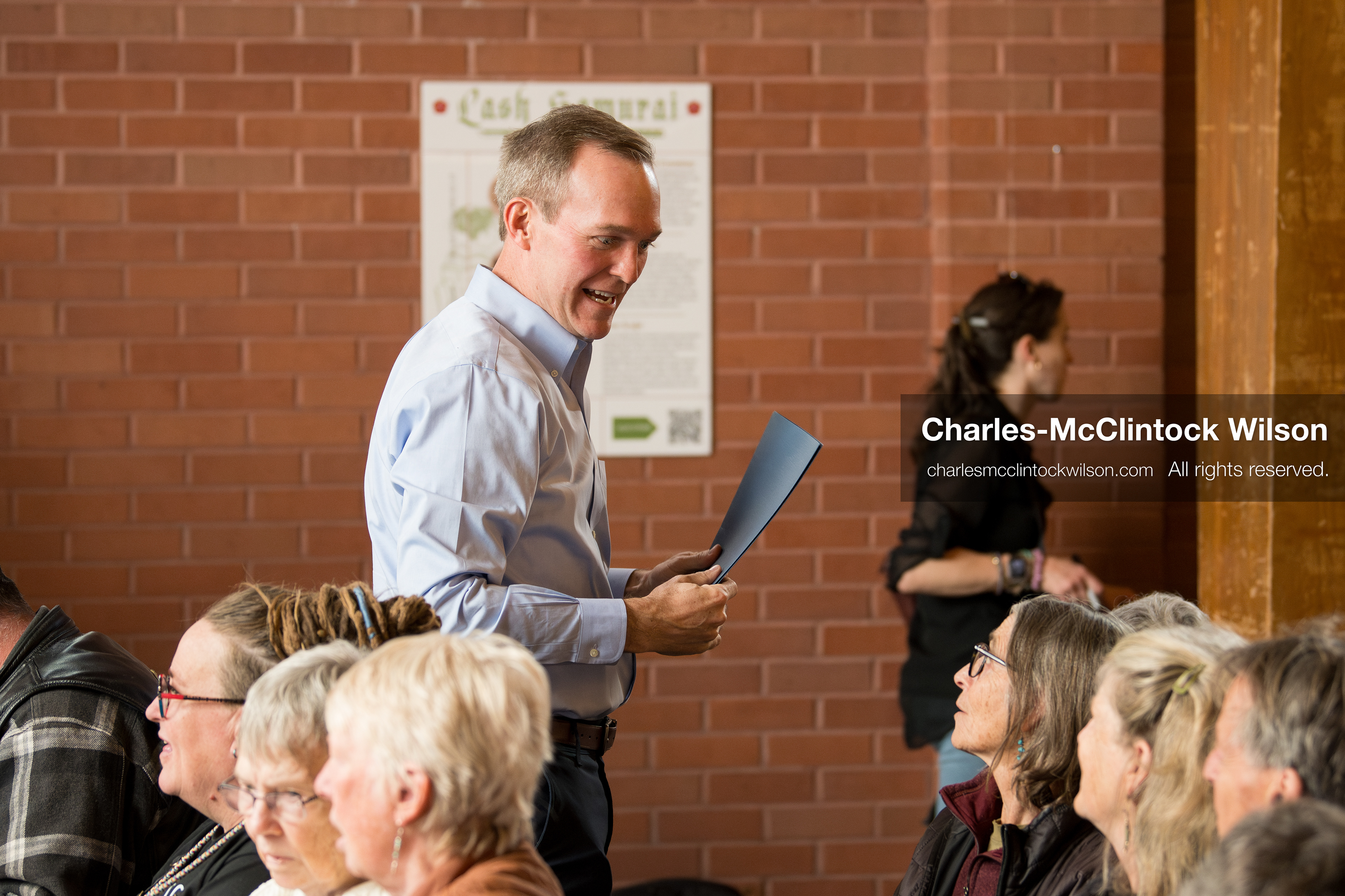  April 22, 2026, Salt Lake City, Utah, USA: Democratic congressional candidate BEN McADAMS speaks with attendees before the Earth Day 1st District Candidate Debate at Church and State Marketplace. The event, hosted by Stewardship Utah, brought together candidates to discuss environmental and policy issues ahead of the 2026 election. (Credit Image: © Charles-McClintock Wilson/ZUMA Press Wire)