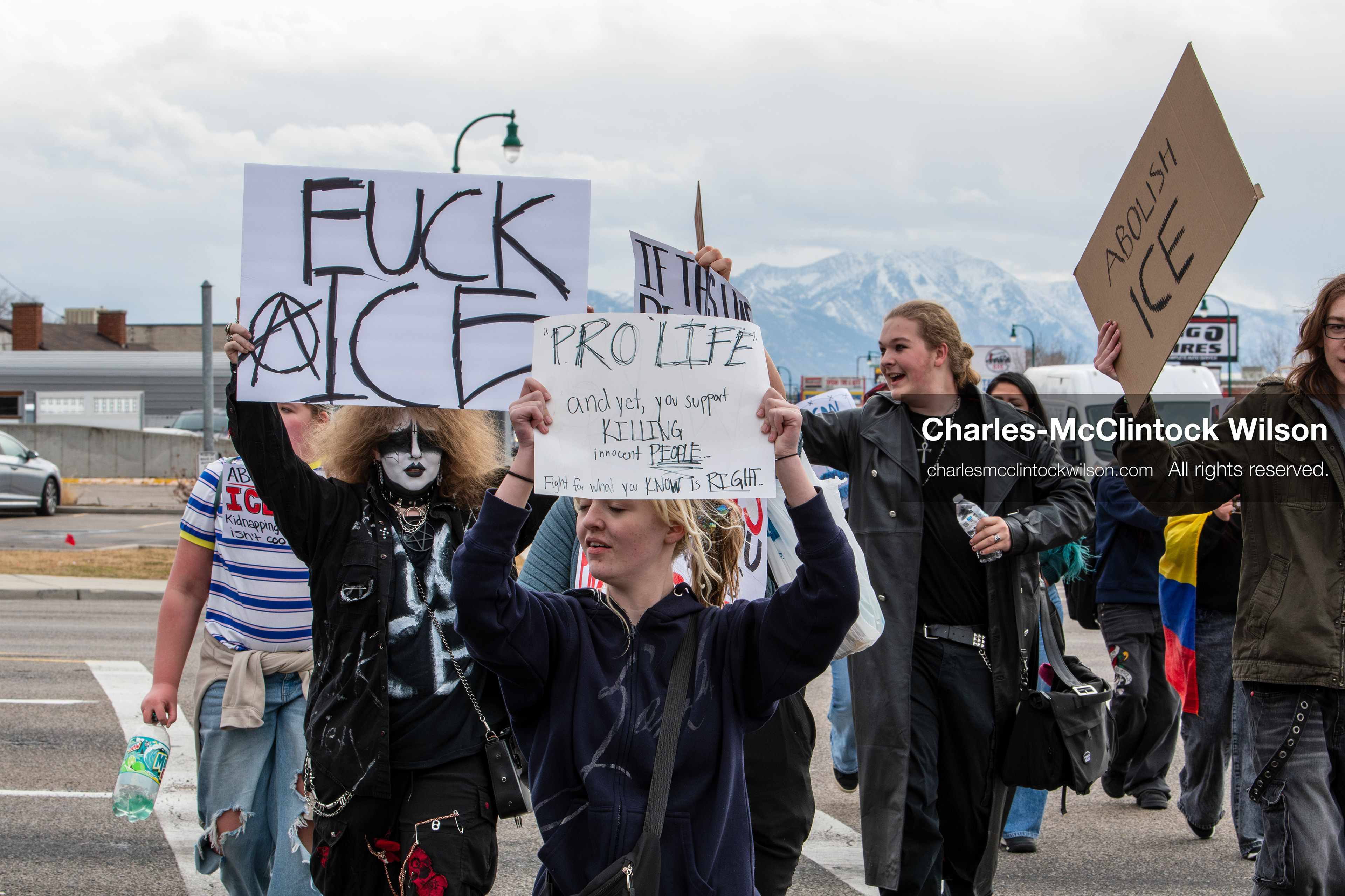 February 11, 2026, Orem, Utah, USA: Students march along State Street during a student‑led protest involving participants from multiple Orem schools. (Credit Image: © Charles‑McClintock Wilson/ZUMA Press Wire)