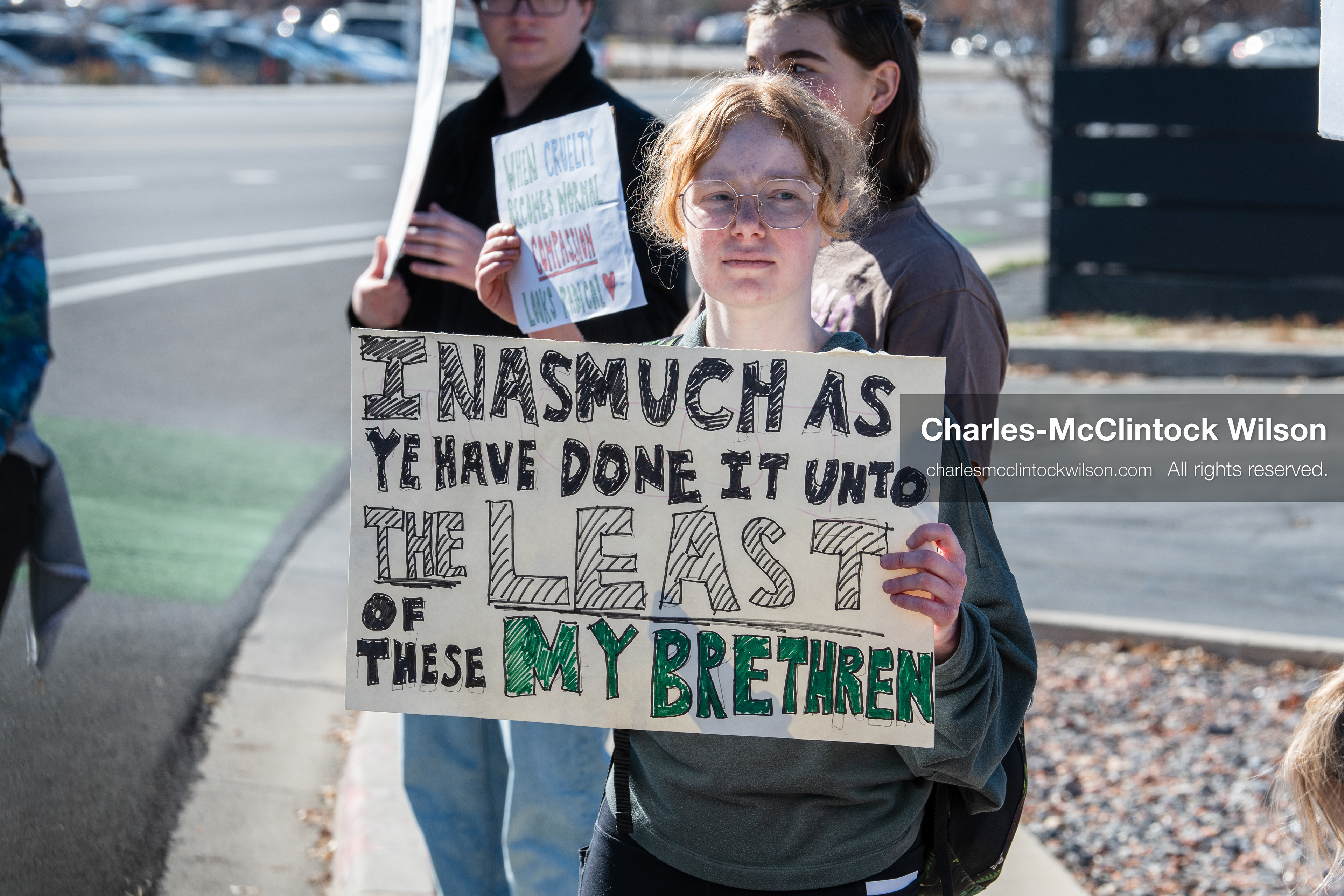 February 5, 2026, Provo, Utah, USA: Students and community members gather near Brigham Young University in Provo to demonstrate against the presence of US Customs and Border Protection recruiters at a career fair held on the BYU campus. (Credit Image: © Charles McClintock Wilson/ZUMA Press Wire)