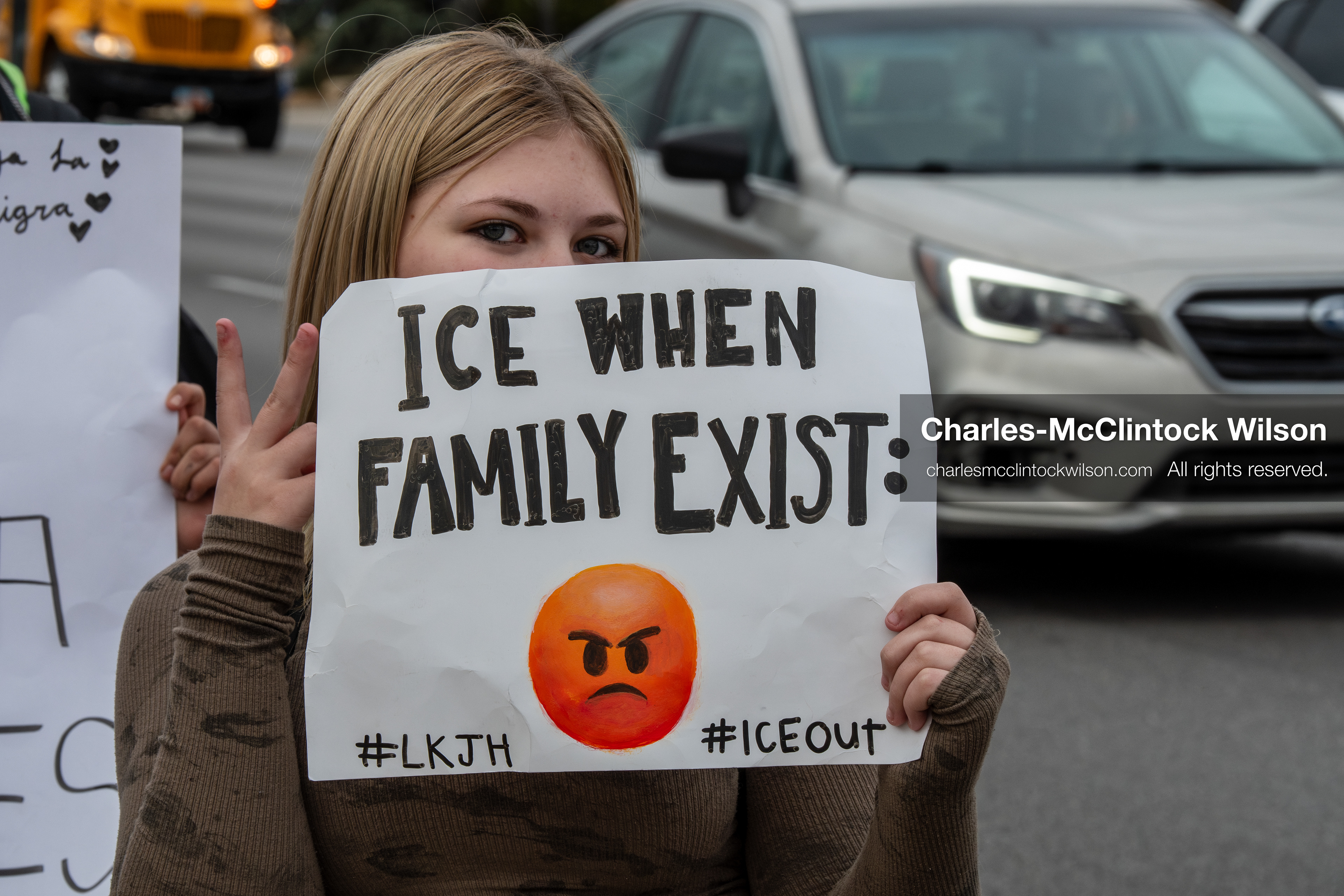February 11, 2026, Orem, Utah, USA: A student stands along State Street during a student‑led protest involving participants from multiple Orem schools. (Credit Image: © Charles‑McClintock Wilson/ZUMA Press Wire)
