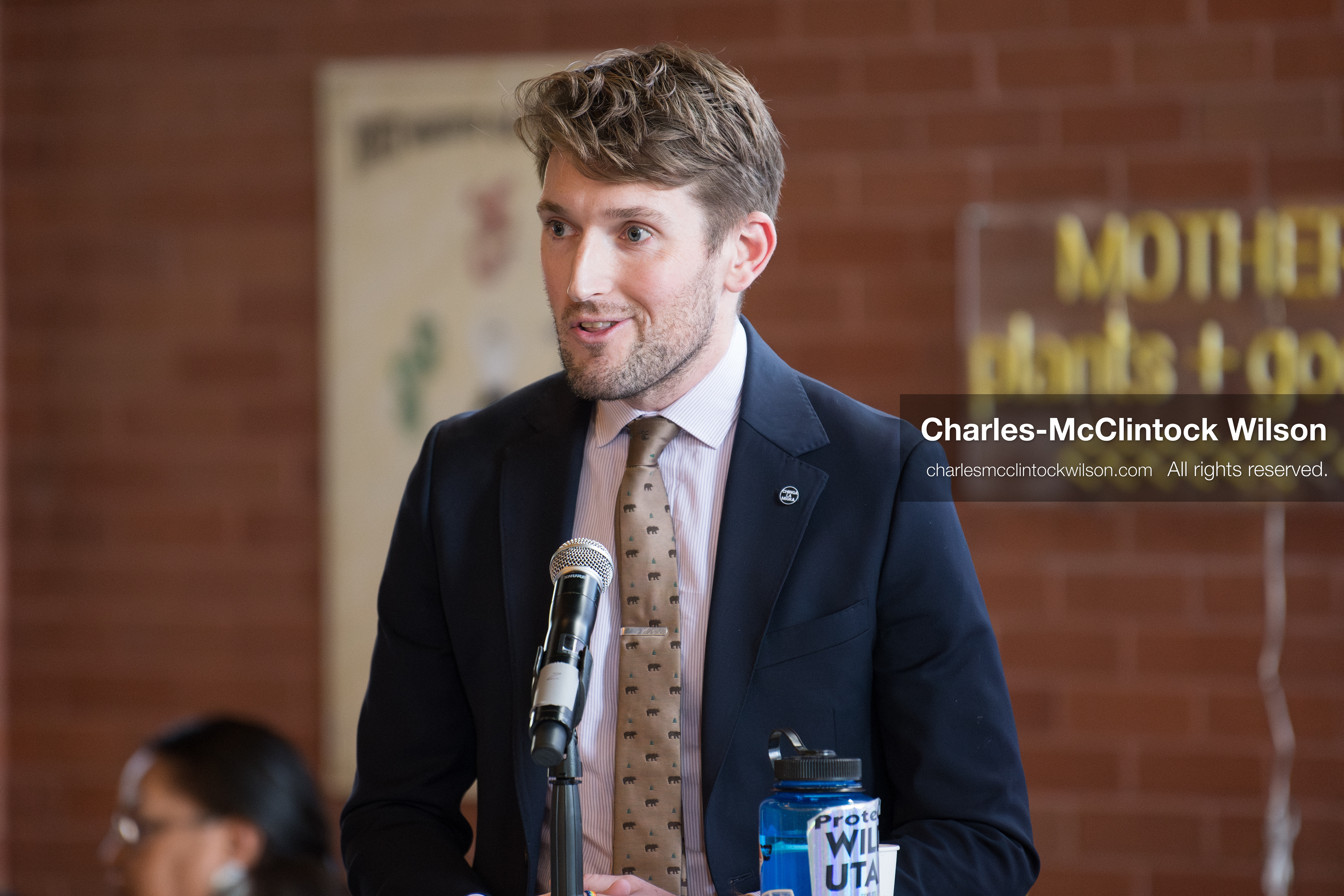 April 22, 2026, Salt Lake City, Utah, USA: Utah state senator NATE BLOUIN, a candidate for the Democratic nomination in the Utah 1st Congressional District, speaks during the Earth Day 1st District Candidate Debate at Church and State Marketplace in Salt Lake City. The event, hosted by Stewardship Utah, brought together candidates to discuss environmental and policy issues ahead of the 2026 election. (Credit Image: © Charles-McClintock Wilson/ZUMA Press Wire)