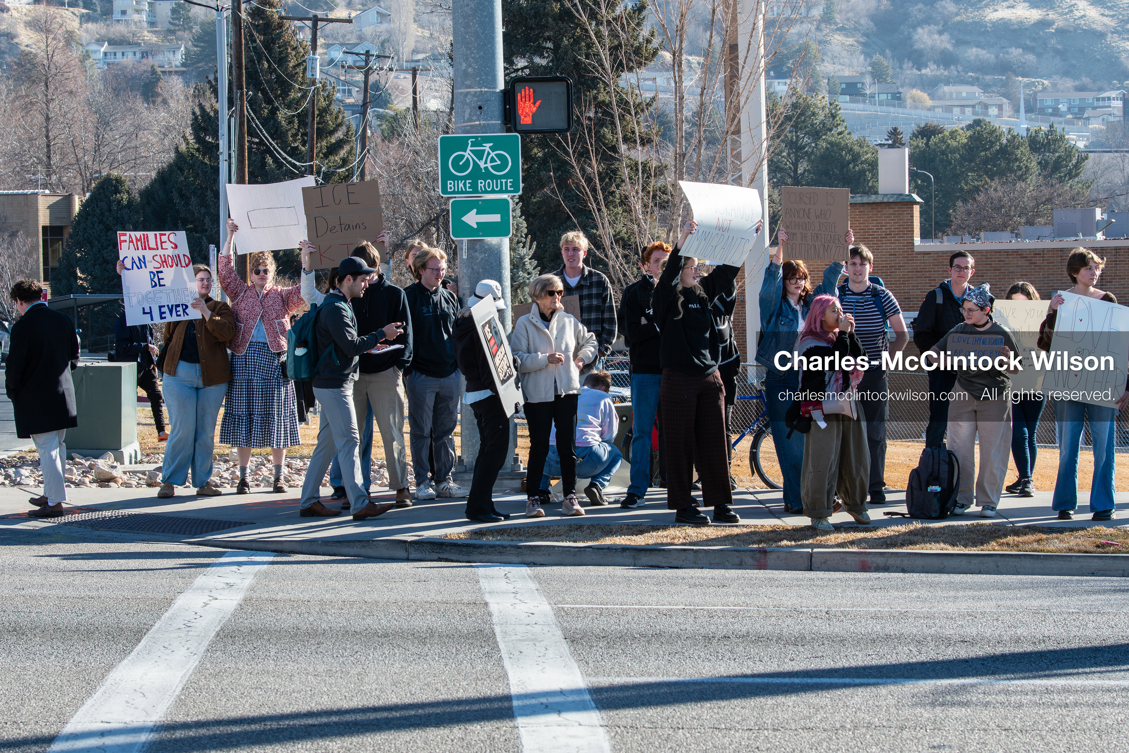 February 5, 2026, Provo, Utah, USA: Students and community members gather near Brigham Young University in Provo to demonstrate against the presence of US Customs and Border Protection recruiters at a career fair held on the BYU campus. (Credit Image: © Charles McClintock Wilson/ZUMA Press Wire)