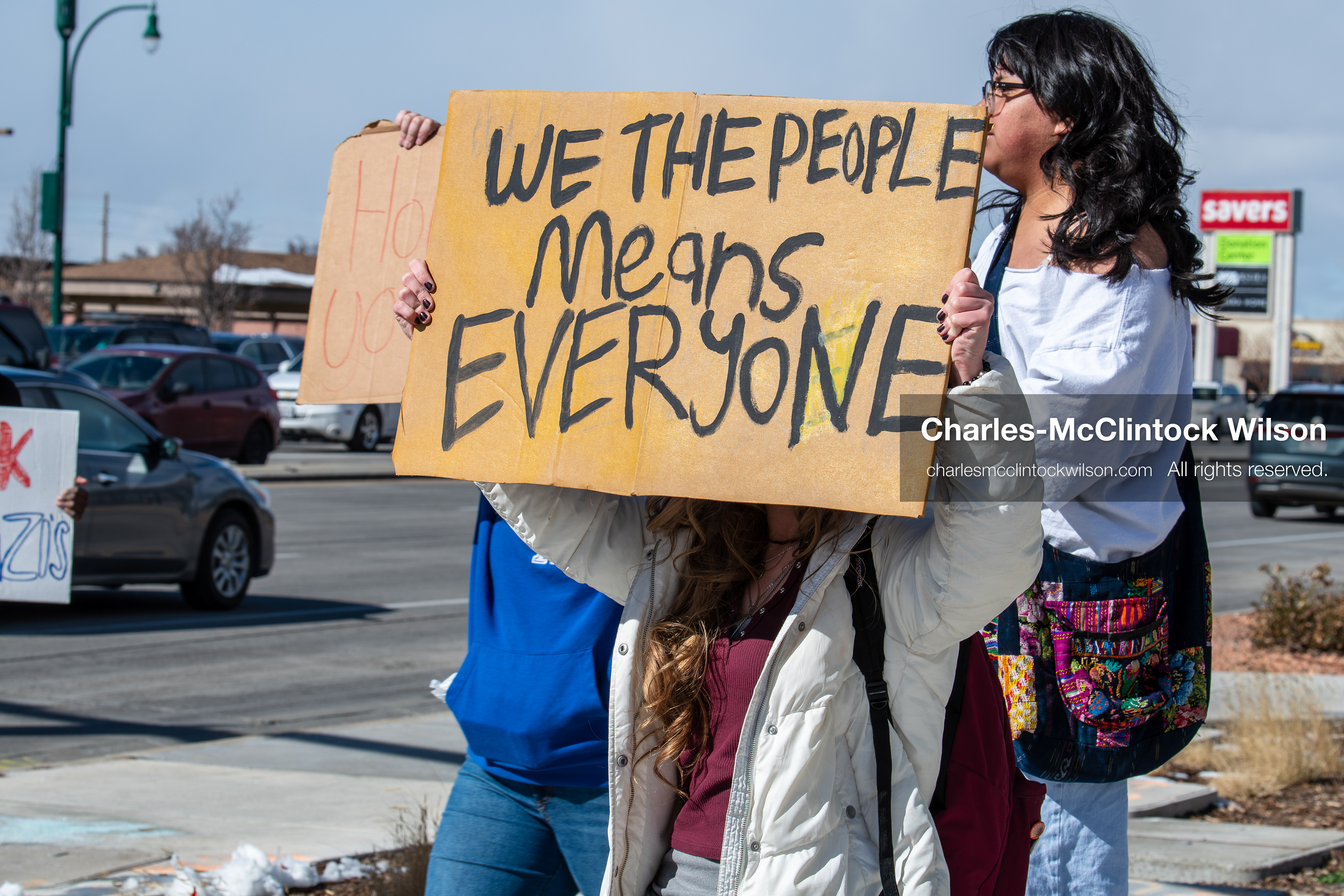 February 20, 2026, Orem, Utah, USA: A participant holds a cardboard sign during a student led protest against ICE in front of Orem City Hall. Demonstrators gather along State Street as the event continues in the area. (Credit Image: © Charles McClintock Wilson/ZUMA Press Wire)