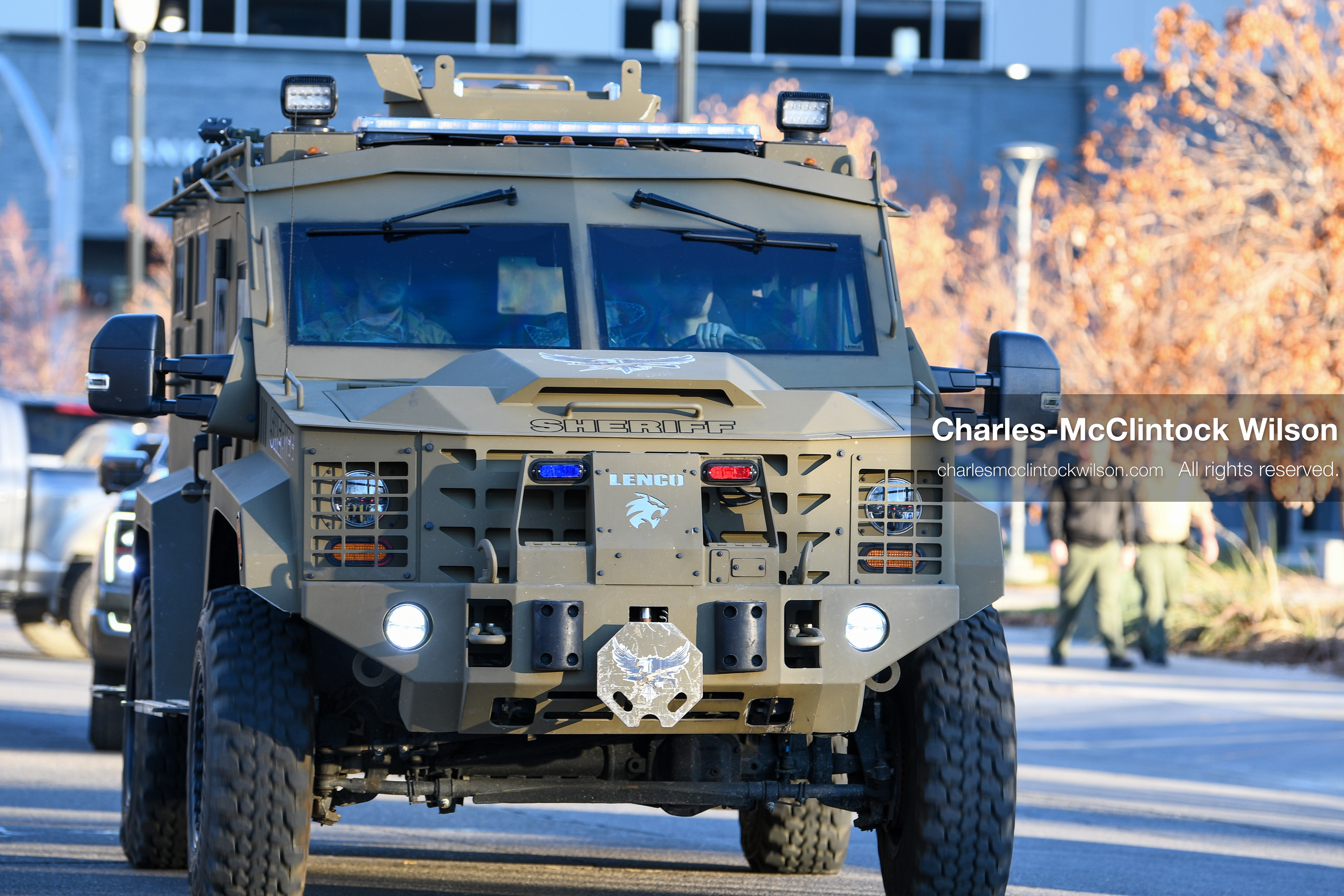 PROVO, UTAH, USA – DECEMBER 11, 2025: An armored vehicle operated by the Utah County Sheriff’s Office transports Tyler Robinson from the Fourth District Court in Provo following his first in‑person court appearance in the Charlie Kirk murder case. (Credit Image: © Charles‑McClintock Wilson/ZUMA Press Wire)