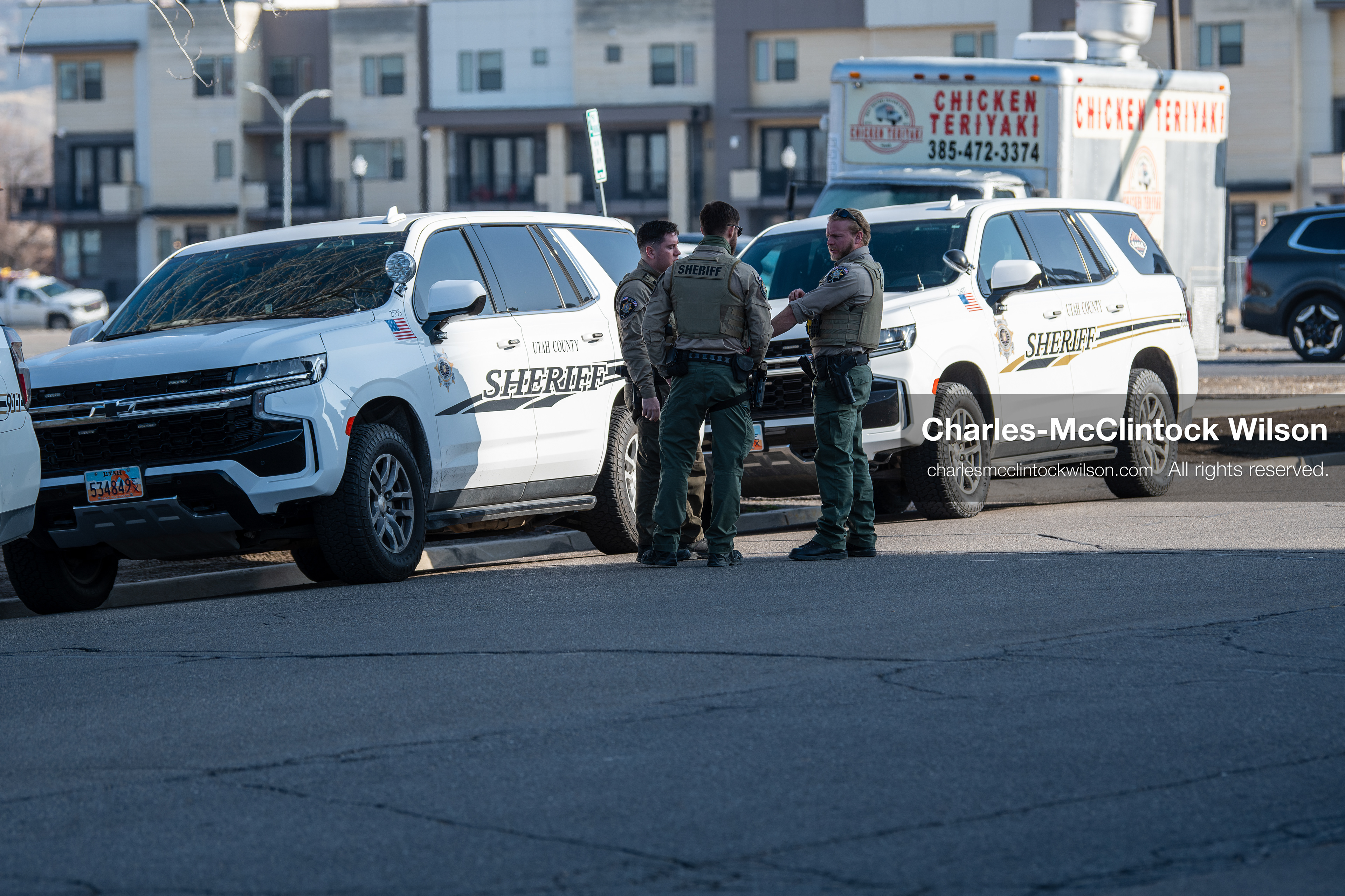 January 16, 2026, Provo, Utah, USA: Law enforcement vehicles and officers gather near a residential street in Provo, Utah, during the January 16, 2026, court hearing for Tyler Robinson. Robinson is the alleged killer of US conservative figure Charlie Kirk, who was fatally shot during an event at Utah Valley University. (Credit Image: © Charles-McClintock Wilson/ZUMA Press Wire)