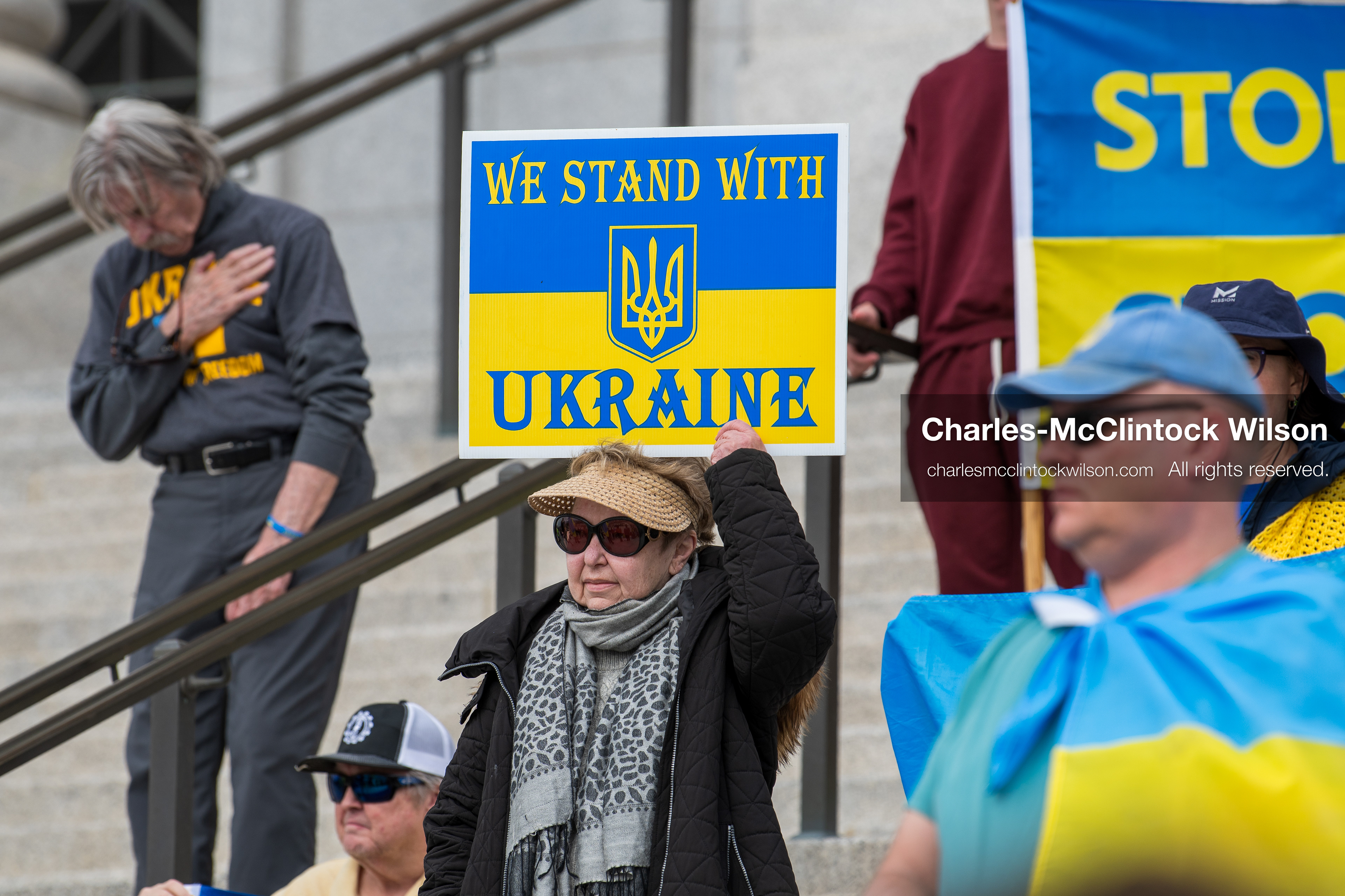 February 28, 2026, Salt Lake City, Utah, USA: Supporters gather on the steps of the Utah State Capitol during the Stand With Ukraine rally marking the four year anniversary of the full scale Russian invasion of Ukraine. Participants hold signs and Ukrainian flags as community members call for continued support for Ukraine and an end to the war. (Credit Image: © Charles McClintock Wilson/ZUMA Press Wire)