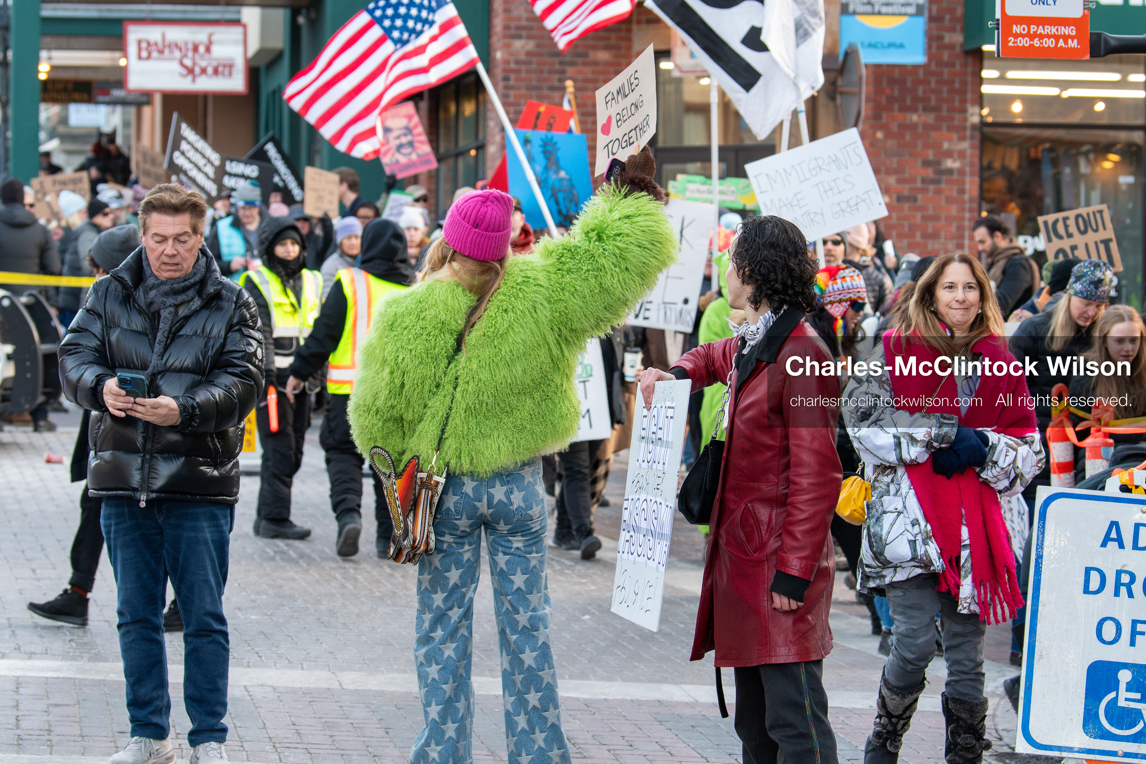 January 26, 2026, Park City, Utah, USA: Demonstrators march through Main Street holding signs during a protest opposing U.S. Immigration and Customs Enforcement (I.C.E.) ICE agents at the Sundance Film Festival in Park City, Utah, on Monday, Jan. 26, 2026. The event was held in response to the fatal shooting of Alex Pretti by a U.S. Border Patrol officer in Minneapolis. (Credit Image: © Charles McClintock Wilson/ZUMA Press Wire)