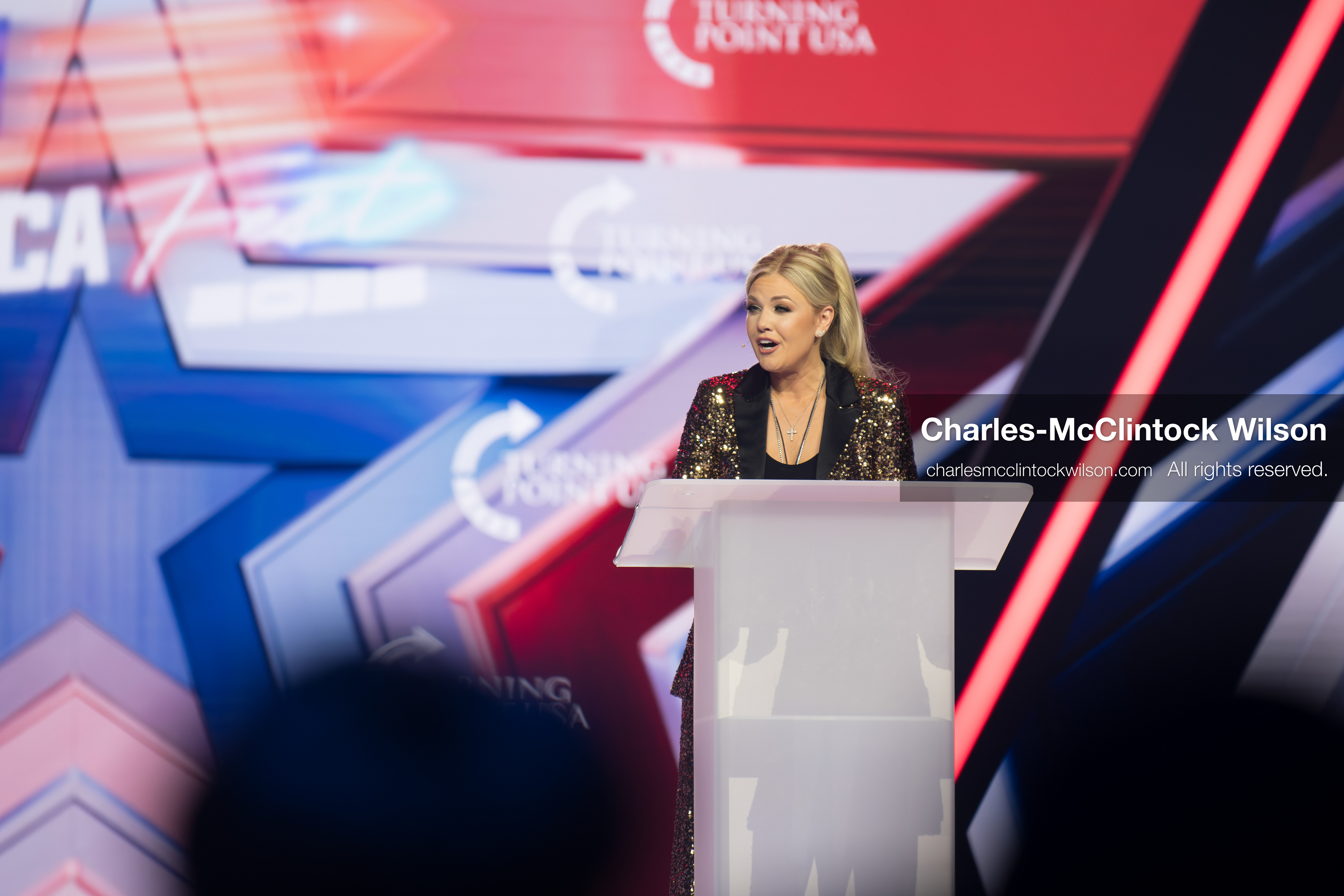 December 18, 2025, Phoenix, Arizona, USA: Mrs. Erika Kirk, CEO of Turning Point USA, speaks during Day One of Turning Point USA’s AmericaFest 2025 at the Phoenix Convention Center in Phoenix, Arizona.   (Credit Image: © Charles‑McClintock Wilson/ZUMA Press Wire)
