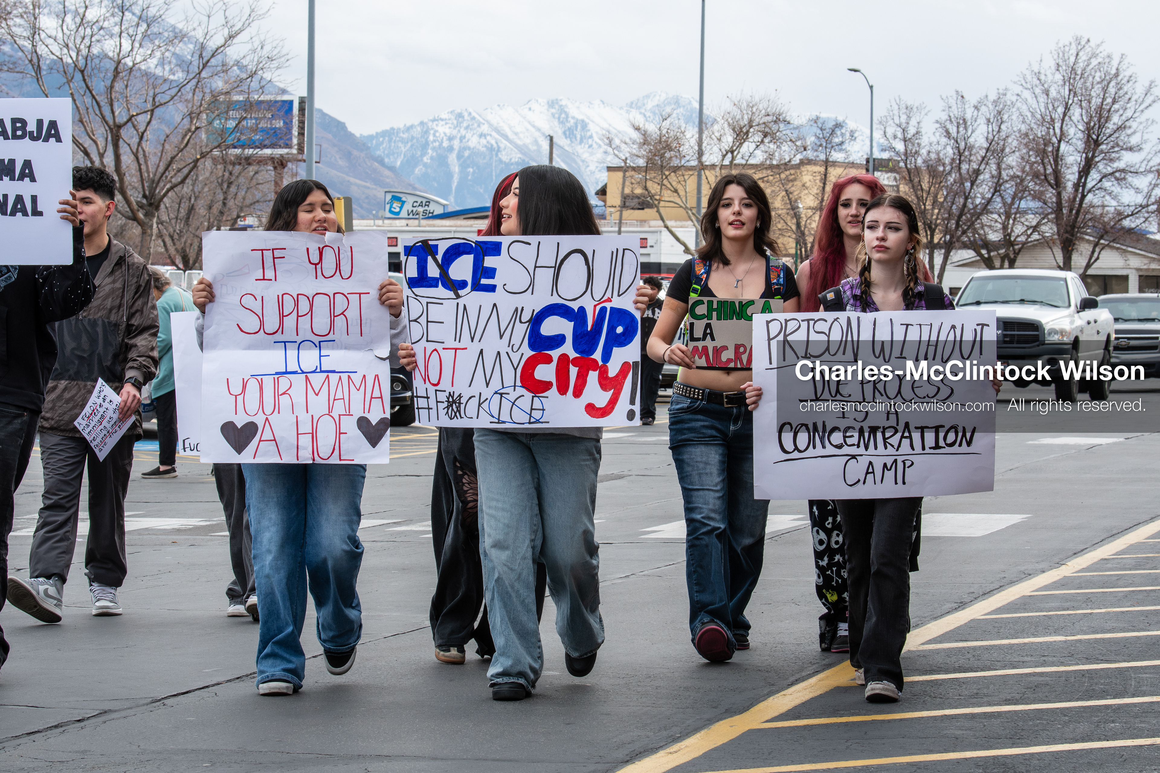 February 11, 2026, Orem, Utah, USA: Students walk through a parking lot during a student‑led protest involving participants from multiple Orem schools. (Credit Image: © Charles‑McClintock Wilson/ZUMA Press Wire)