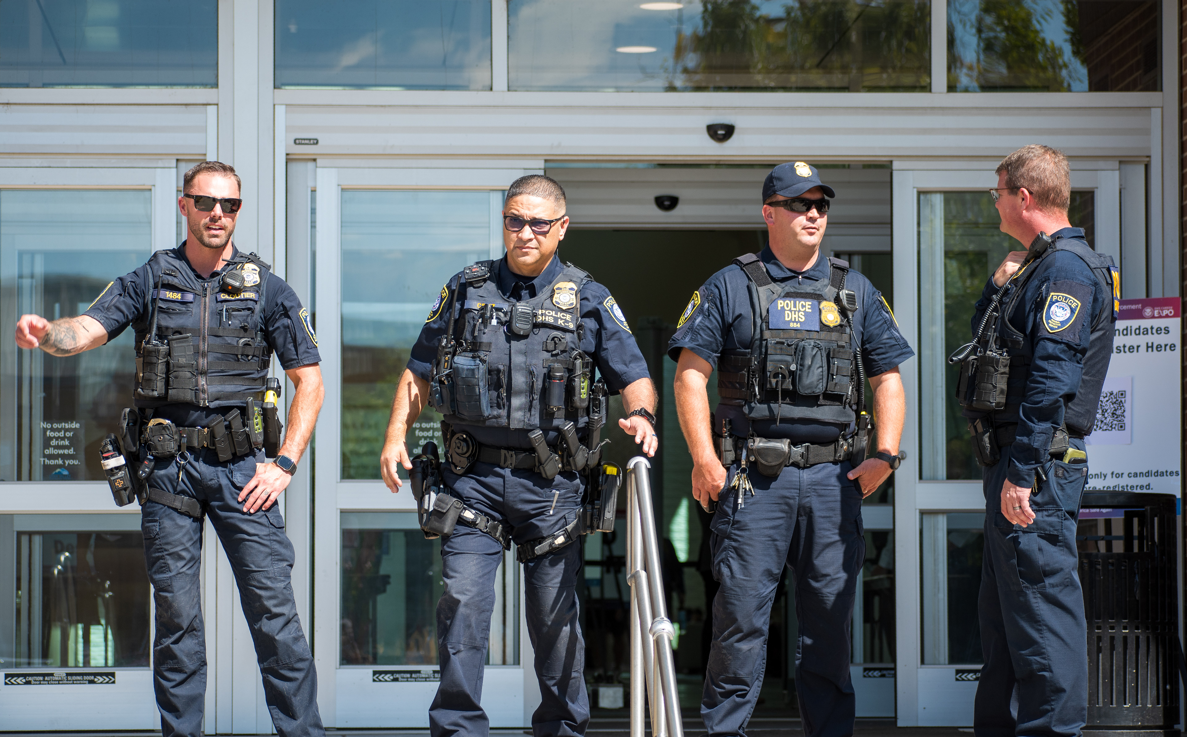 September 15, 2025 – Provo, Utah, United States: Homeland Security police officers stand near the entrance of the Utah Valley Convention Center during a Department of Homeland Security career expo focused on recruiting law enforcement and security personnel. Photograph by Charles‑McClintock Wilson / ZUMA Press Wire