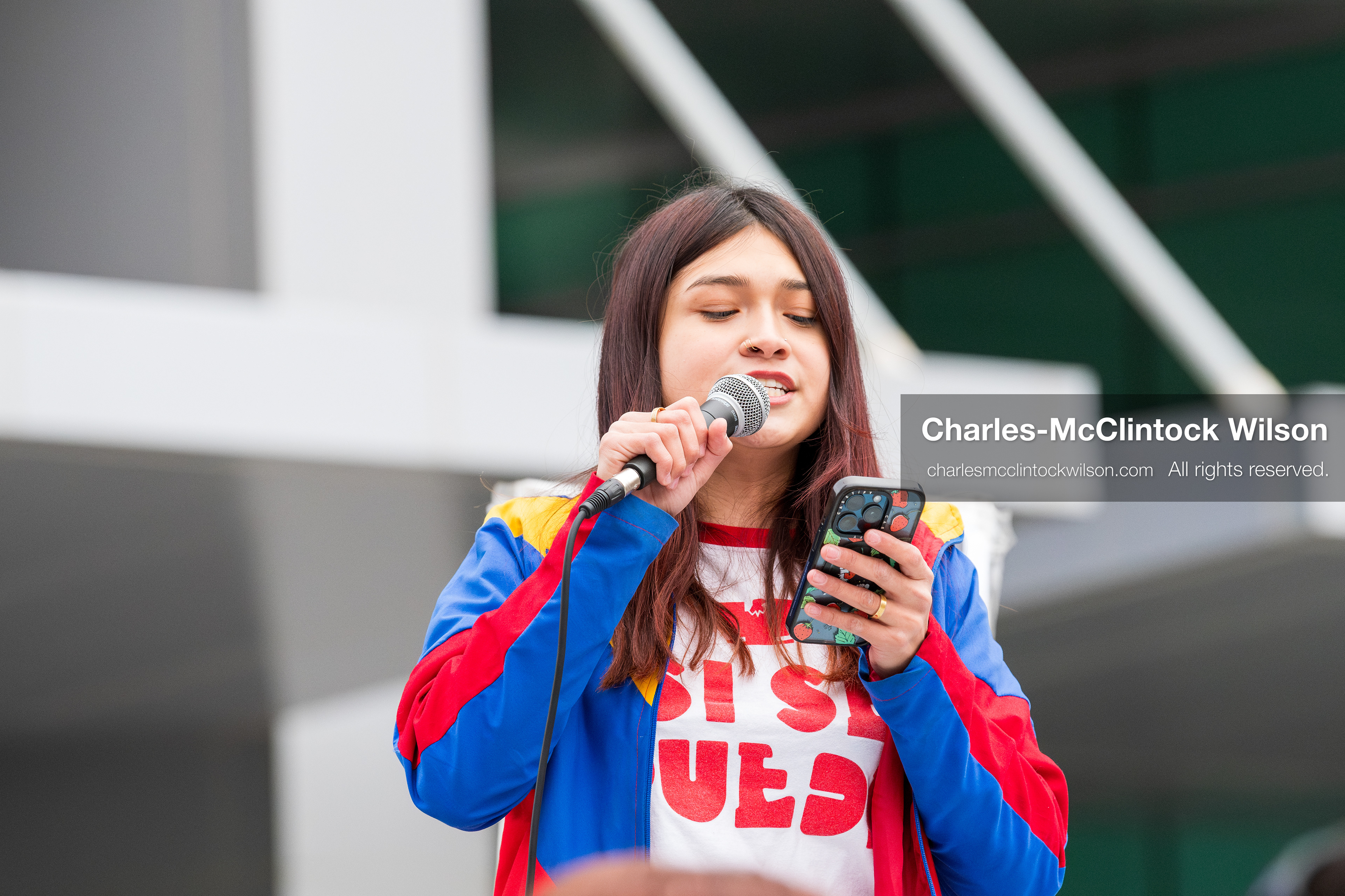 January 3, 2026, Salt Lake City, Utah, USA: A speaker addresses demonstrators during a protest against US military action in Venezuela outside the Wallace Federal Building in Salt Lake City, Utah. The protest was part of a nationwide mobilization opposing airstrikes and foreign intervention. (Credit Image: (c) Charles‑McClintock Wilson/ZUMA Press Wire)