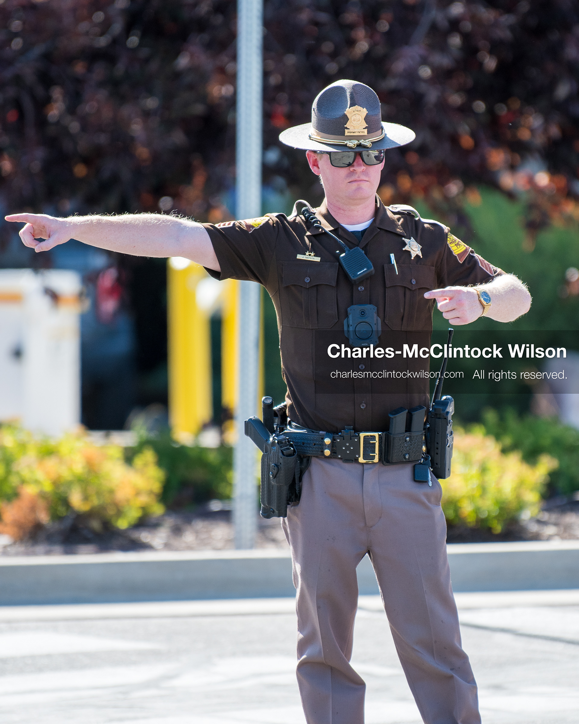 August 17, 2026, Murray, Utah, USA: A Utah Highway Patrol trooper stands guard near a vehicle checkpoint outside Intermountain Medical Center on Monday. Multiple police agencies secured the hospital perimeter as a safety precaution after shooting victims were brought in from a fatal shootout outside a funeral in nearby Kearns. (Credit Image: © Charles McClintock Wilson/ZUMA Press Wire)