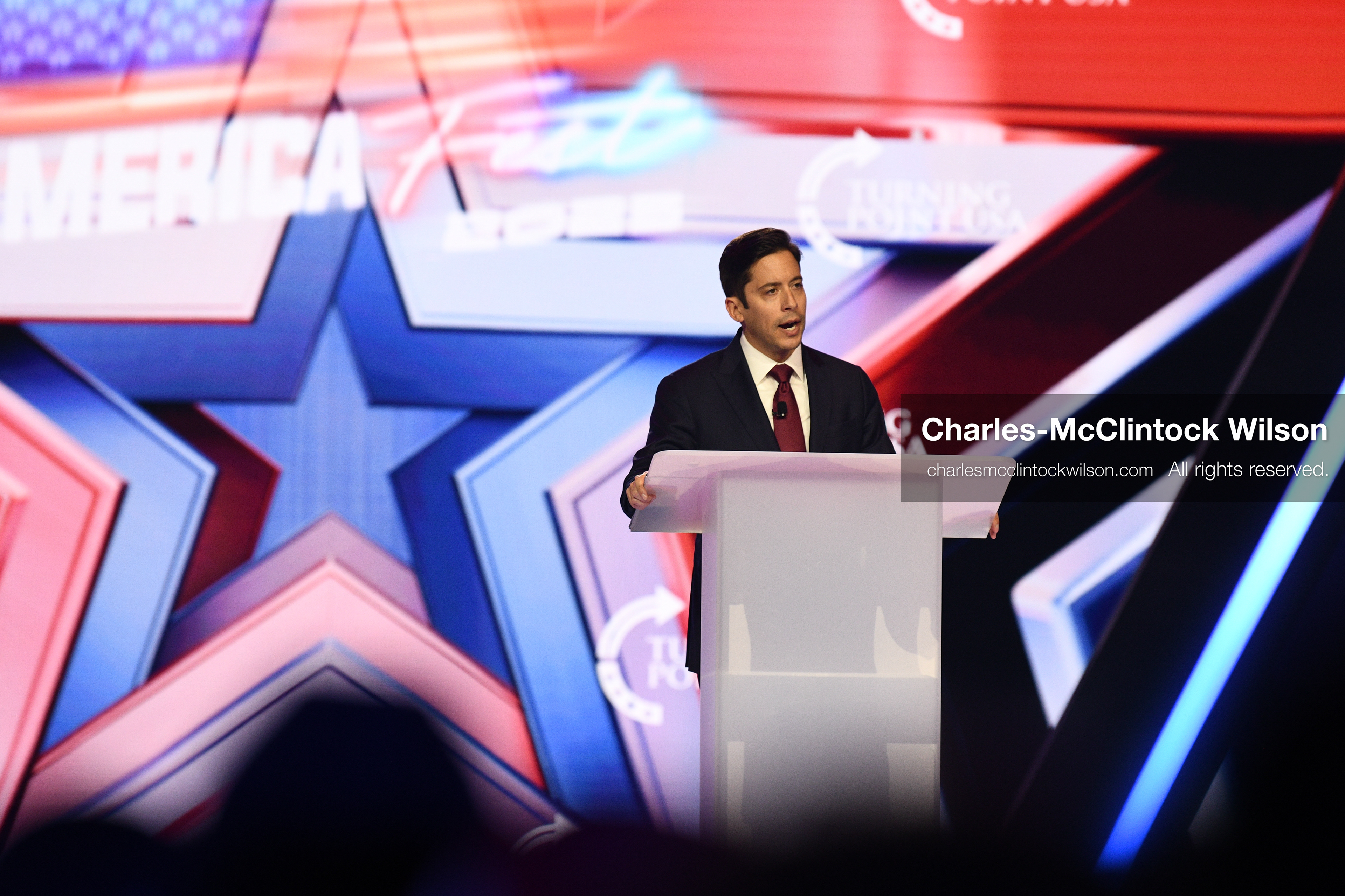 December 18, 2025, Phoenix, Arizona, USA: Michael Knowles speaks during Day One of Turning Point USA’s AmericaFest 2025 at the Phoenix Convention Center in Phoenix, Arizona.