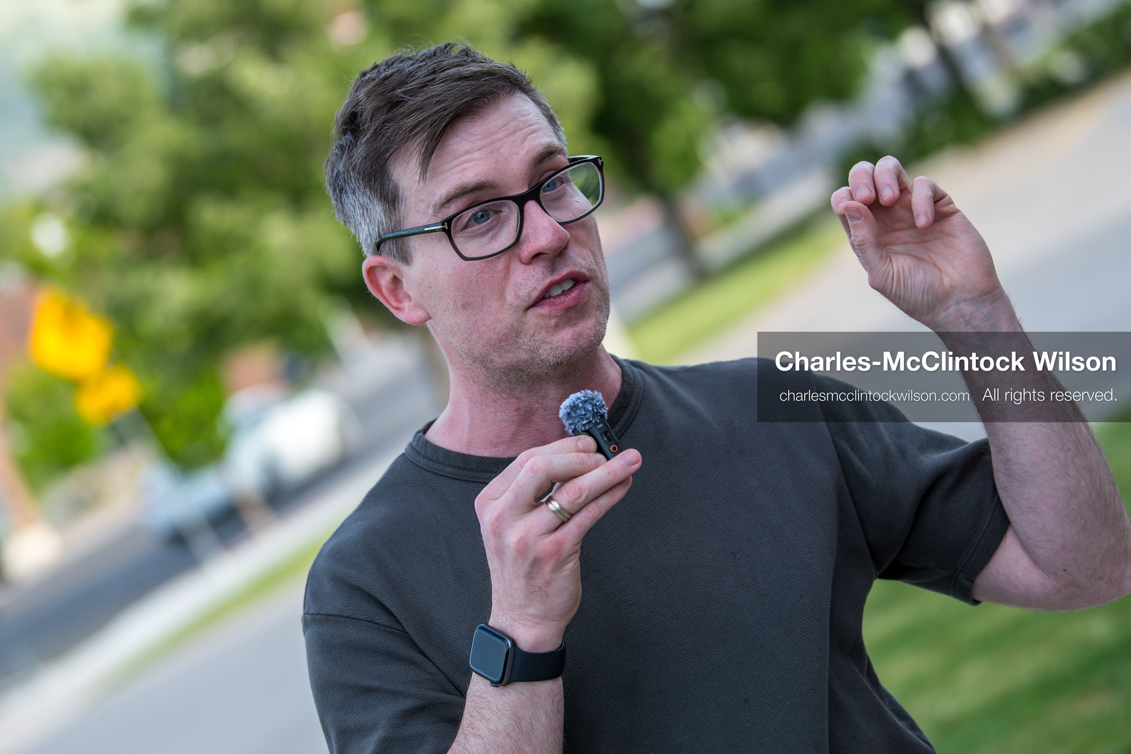 May 13, 2026, Brigham City, Utah, USA: US political satirist and digital creator WALTER MASTERSON speaks to attendees outside the Box Elder County Justice Courthouse in Brigham City, Utah, on May 13, 2026, during a gathering over the proposed data center project backed by businessman Kevin O'Leary, which has drawn public concern over water use, power demand, and transparency. (Credit Image: © Charles-McClintock Wilson/ZUMA Press Wire)