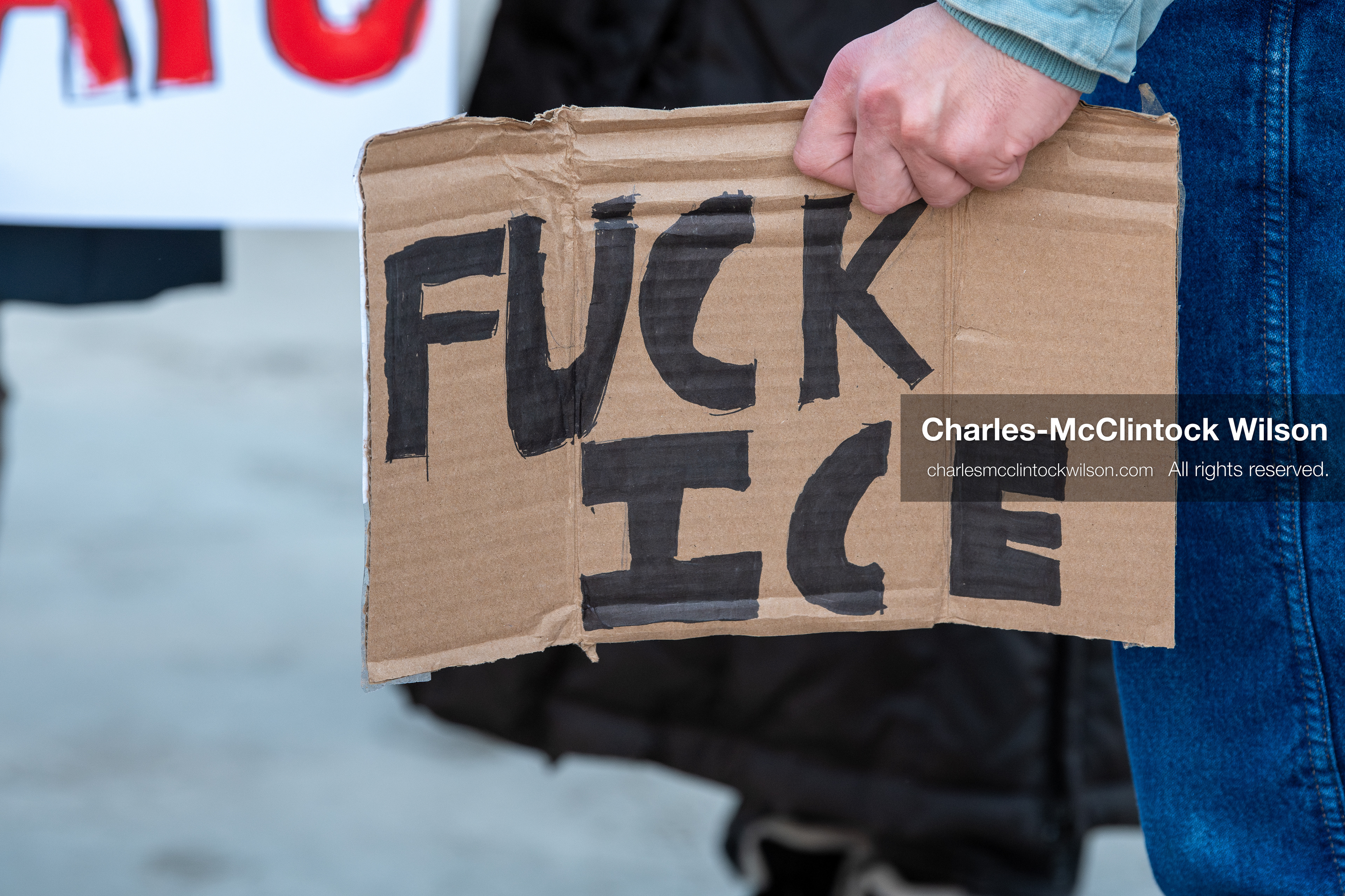January 26, 2026, Park City, Utah, USA: A demonstrator holds a handmade sign during a protest opposing U.S. Immigration and Customs Enforcement (I.C.E.) ICE agents at the Sundance Film Festival in Park City, Utah, on Monday, Jan. 26, 2026. The event was held in response to the fatal shooting of Alex Pretti by a U.S. Border Patrol officer in Minneapolis. (Credit Image: © Charles McClintock Wilson/ZUMA Press Wire)
