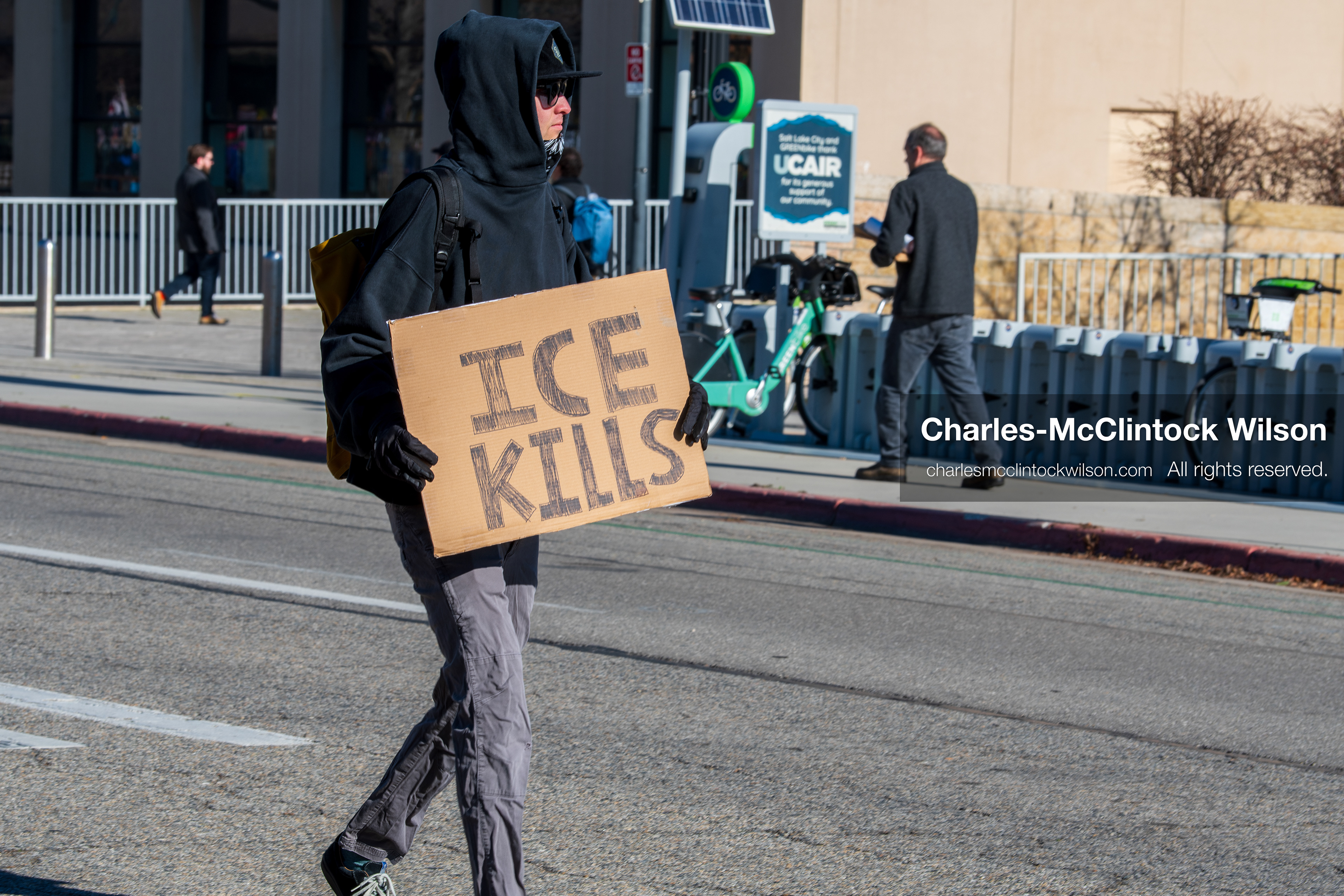 January 10, 2026, Salt Lake City, Utah, USA: A protester holds a sign during the ICE Out for Good protest in Salt Lake City, Utah, on January 10, 2026, a demonstration against ICE and calling for justice for Renee Nicole Good. (Credit Image: © Charles-McClintock Wilson/ZUMA Press Wire)