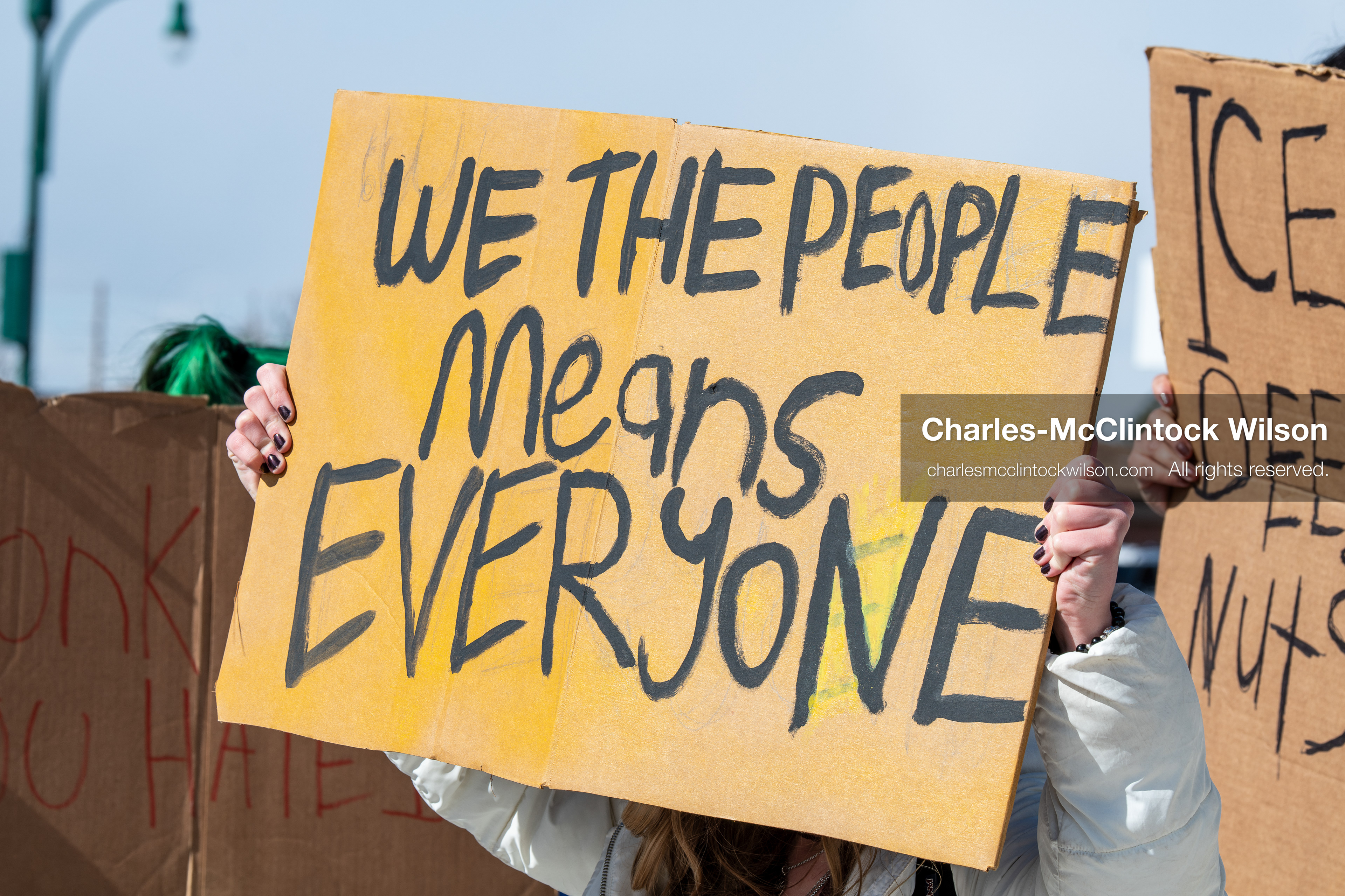 February 20, 2026, Orem, Utah, USA: A participant holds a cardboard sign during a student led protest against ICE in front of Orem City Hall. Demonstrators gather along State Street as the event continues in the area. (Credit Image: © Charles McClintock Wilson/ZUMA Press Wire)