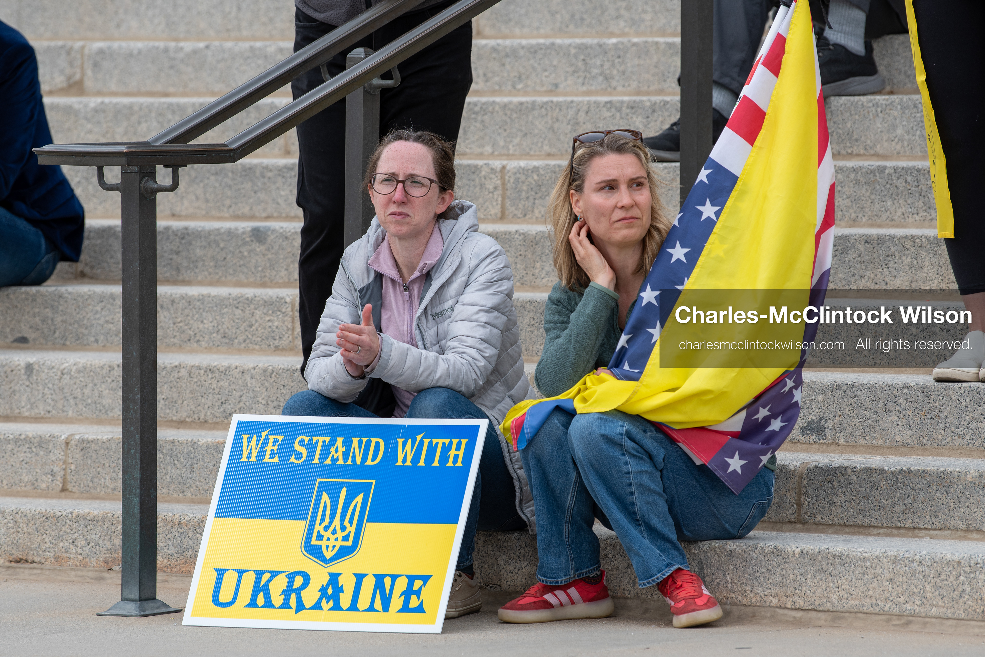 February 28, 2026, Salt Lake City, Utah, USA: Supporters gather on the steps of the Utah State Capitol during the Stand With Ukraine rally marking the four year anniversary of the full scale Russian invasion of Ukraine. Participants hold signs and Ukrainian flags as community members call for continued support for Ukraine and an end to the war. (Credit Image: © Charles McClintock Wilson/ZUMA Press Wire)